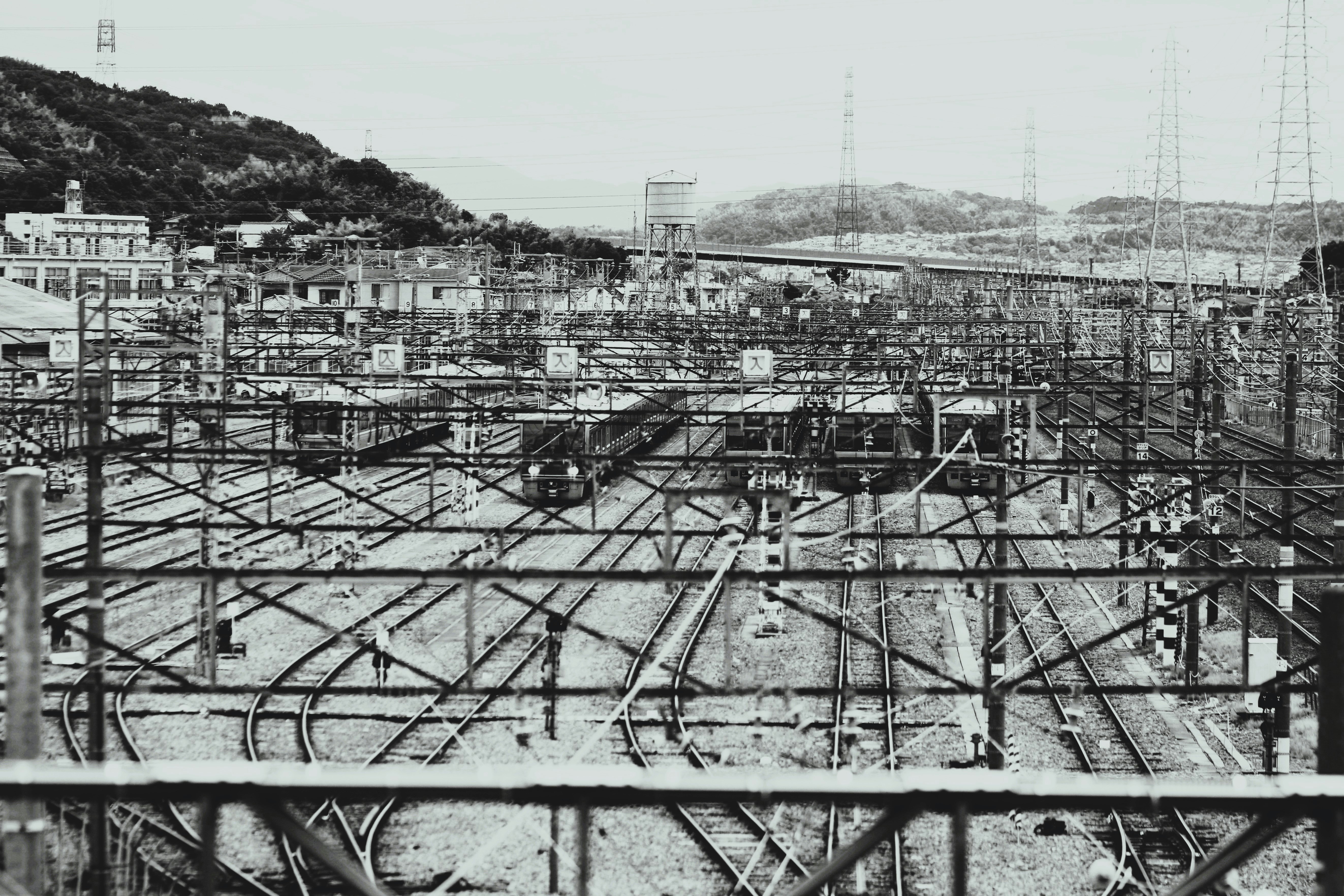 Tracks and overhead catenary lines in JR Takatsuki depot