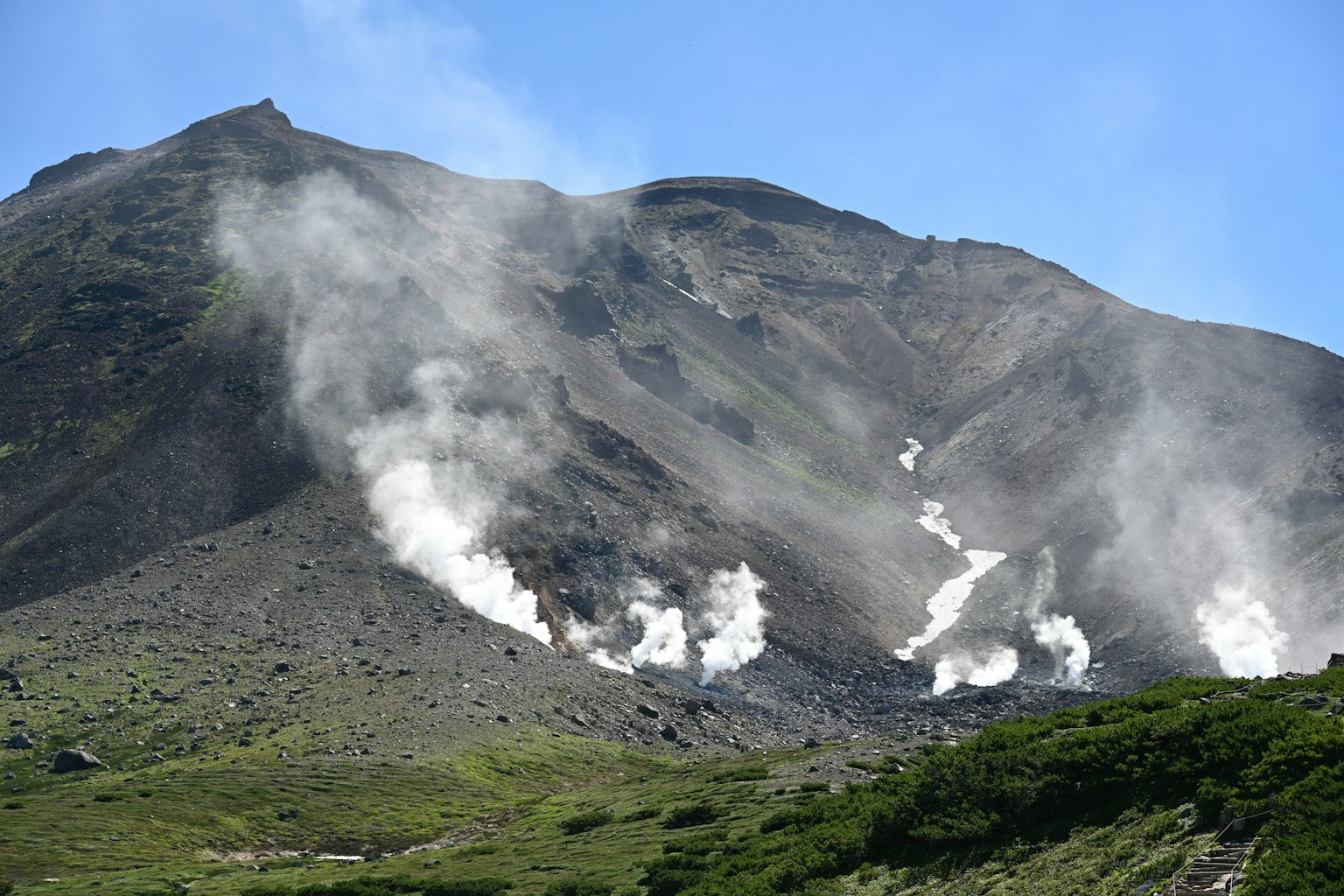 Berglandschaft mit aufsteigendem Vulkanrauch