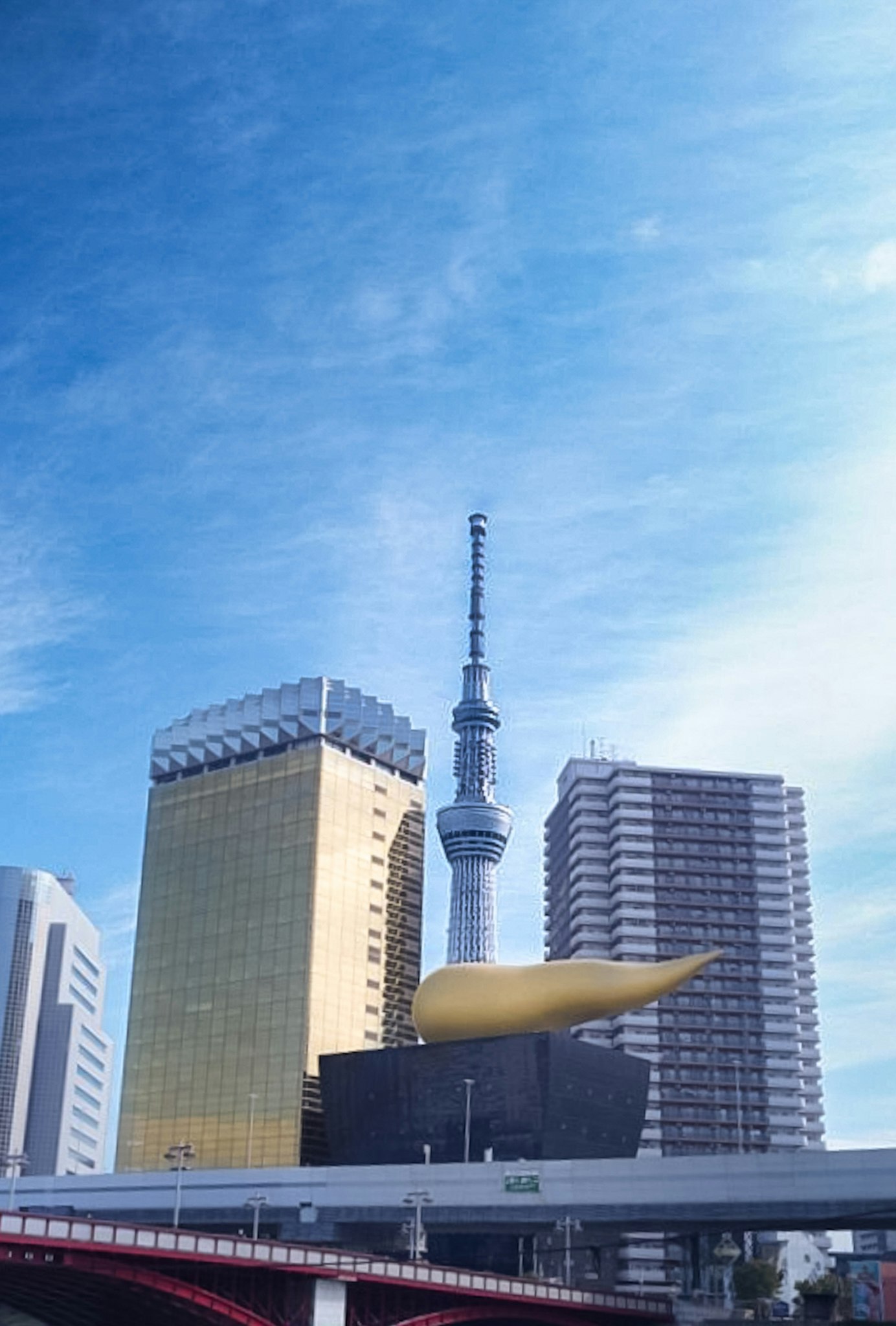 Vista della Tokyo Skytree e degli edifici lungo il fiume Sumida