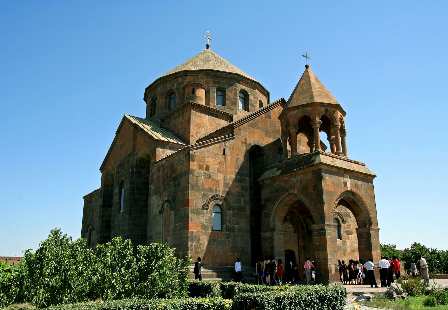 Beautiful stone church with a clear blue sky