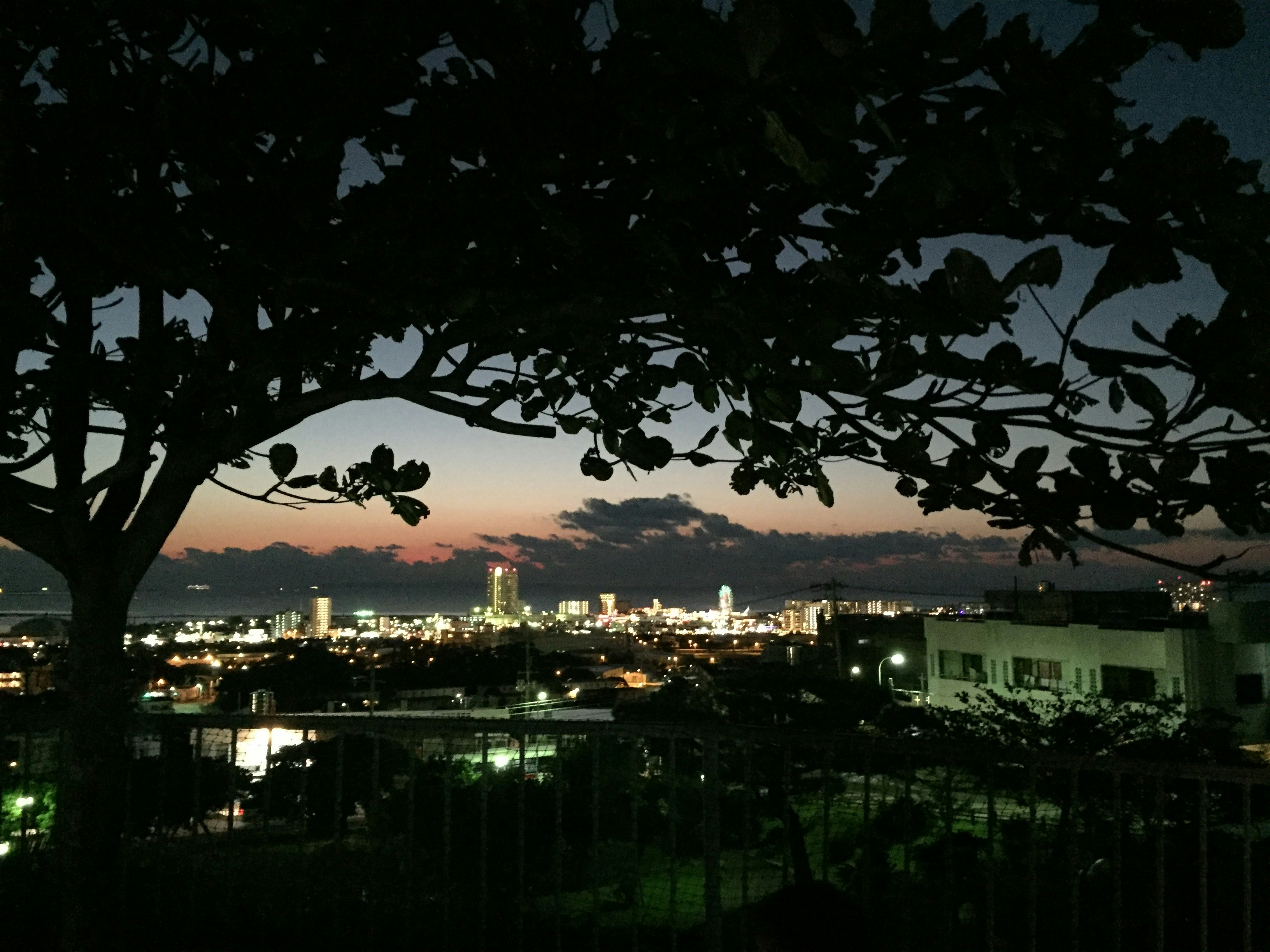 從丘陵俯瞰的夜景城市燈光