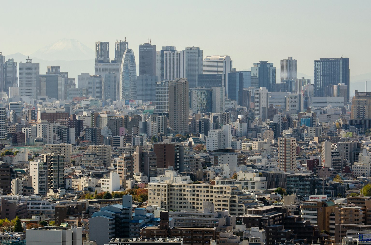 Vista panoramica del paesaggio urbano di Tokyo con numerosi grattacieli