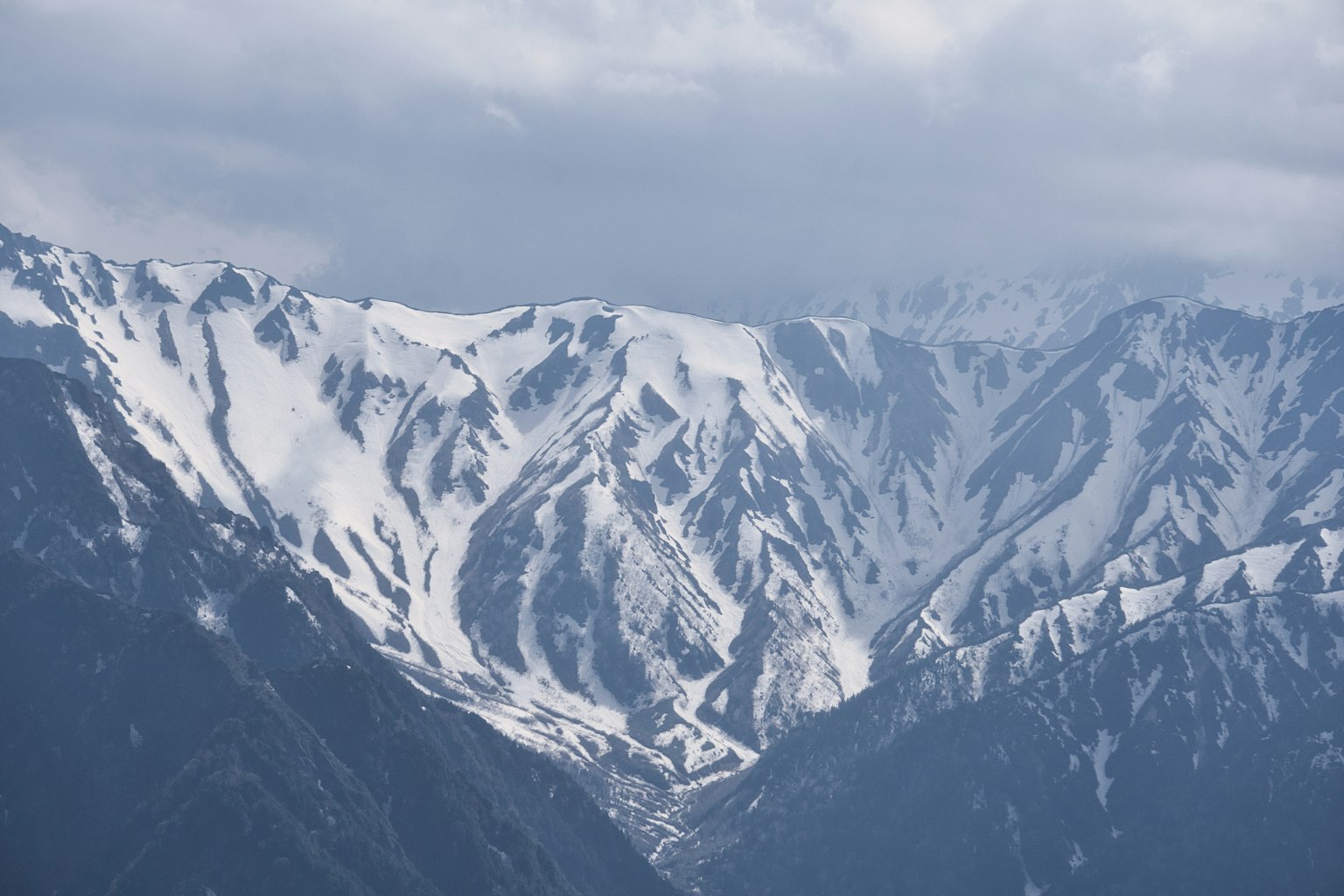 被雪覆蓋的山脈和多雲的天空