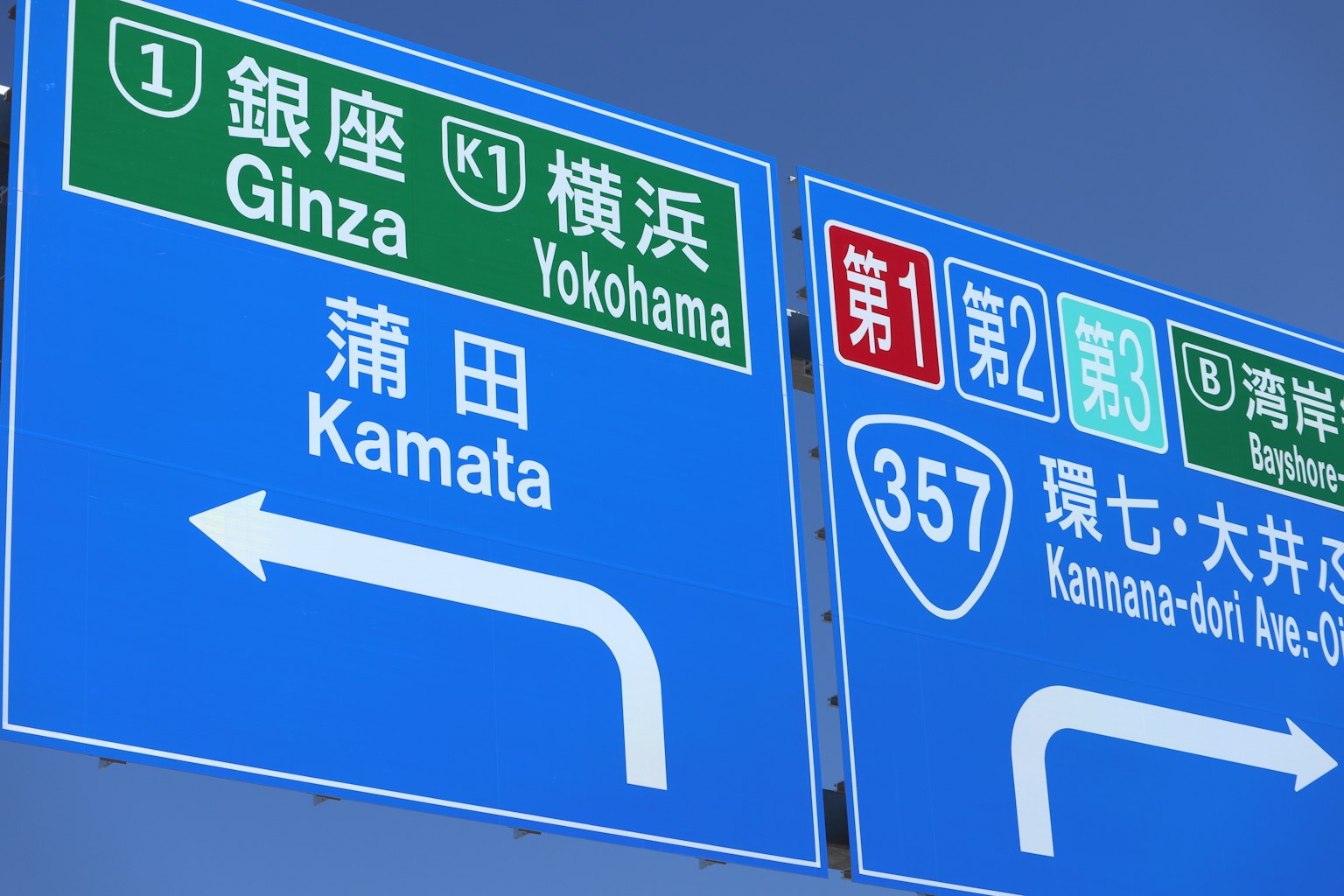 Panneaux de signalisation bleus pour Ginza Yokohama Kamata Route 357