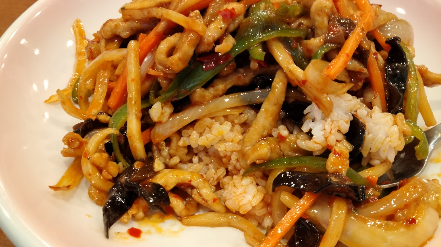 Colorful stir-fried vegetables and chicken in an Asian style