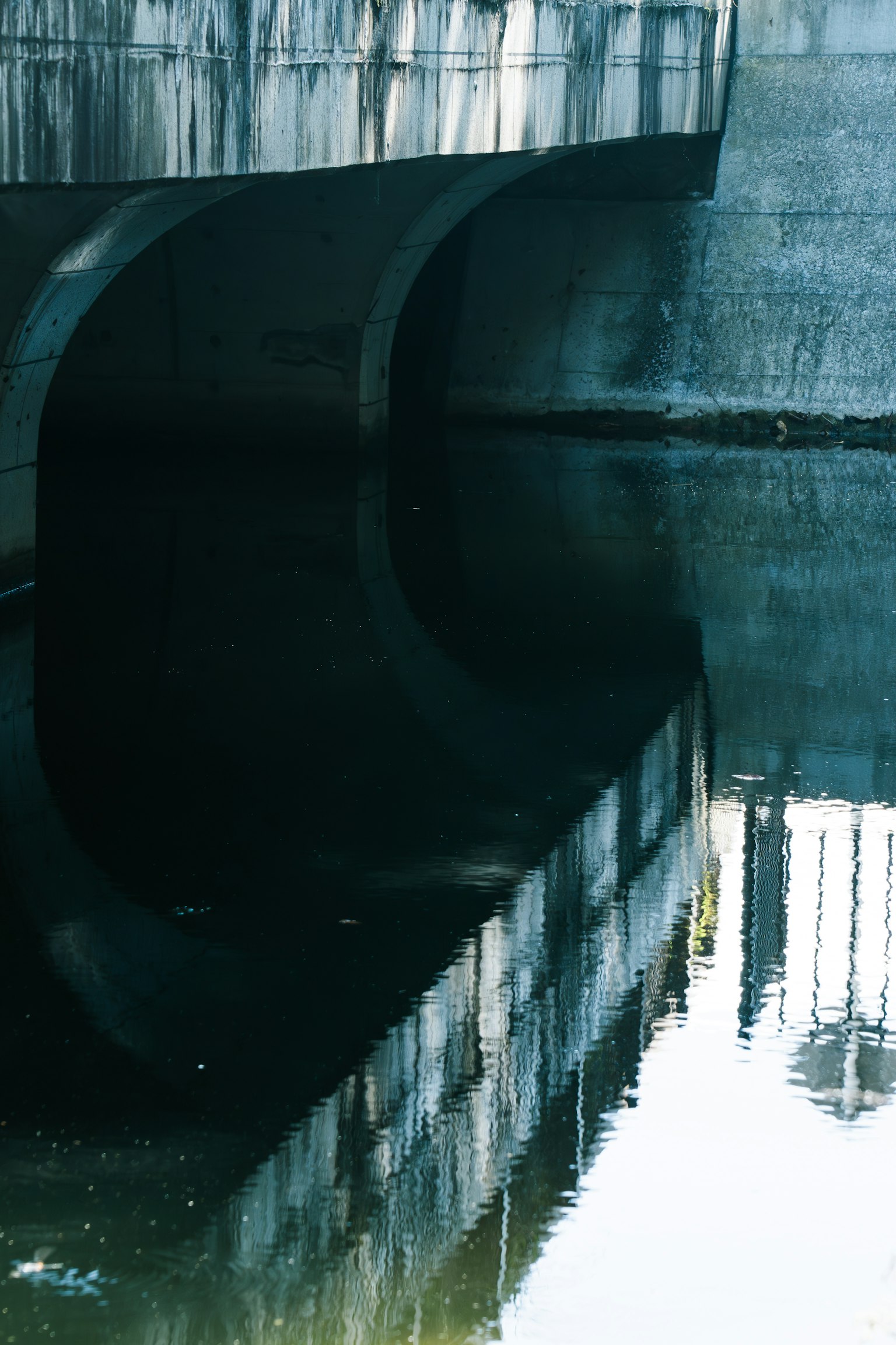 Riflesso di una struttura in cemento sulla superficie dell'acqua
