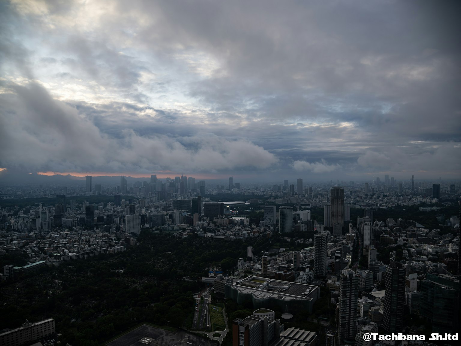 Paisaje urbano de Tokio con cielo nublado