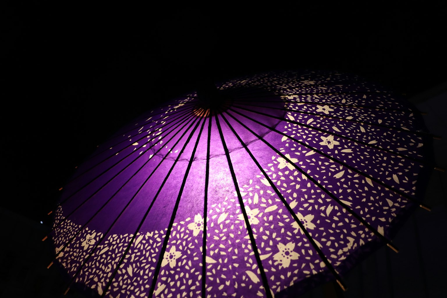 Lila Regenschirm mit weißen Blumenmustern