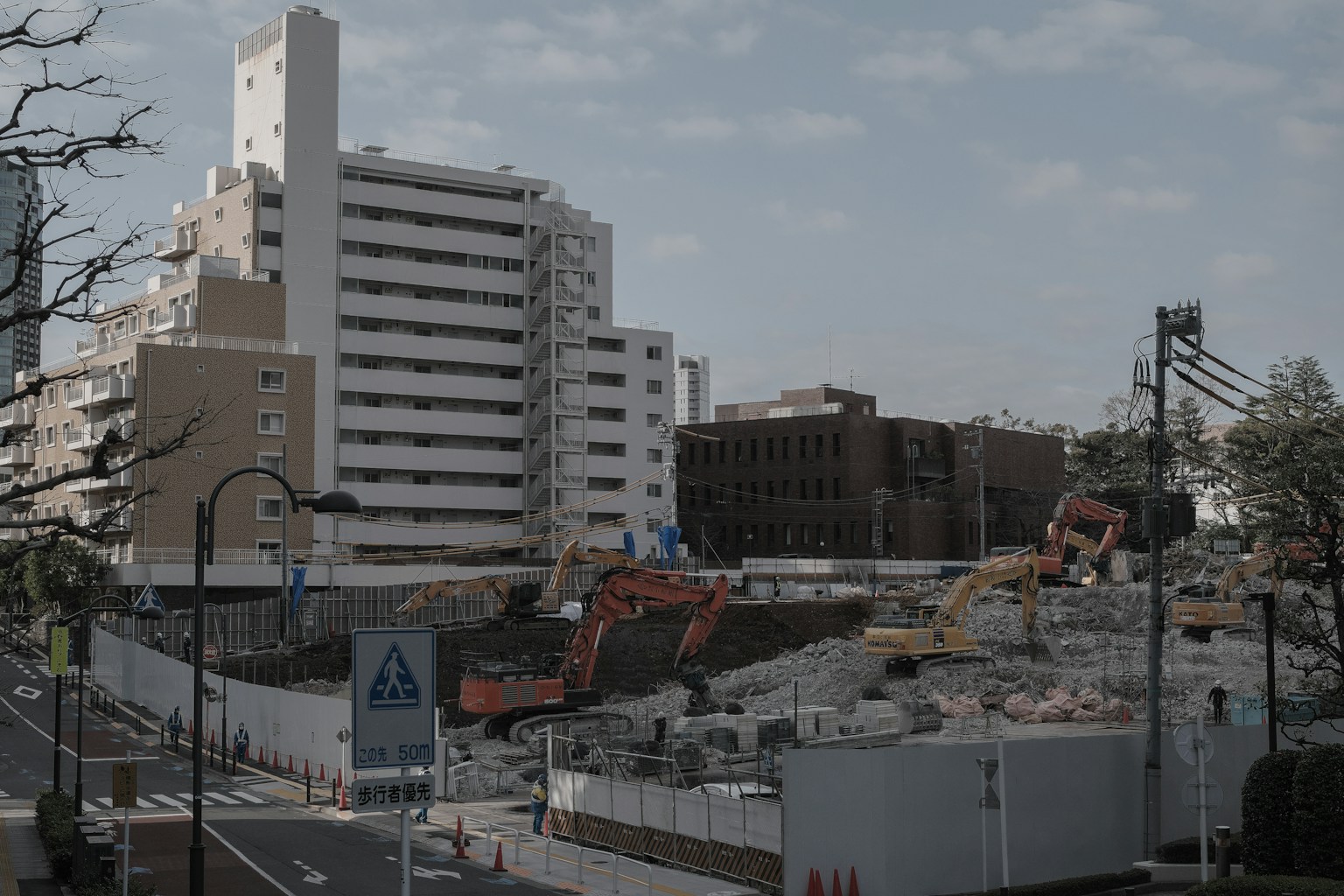 Construction site with surrounding buildings