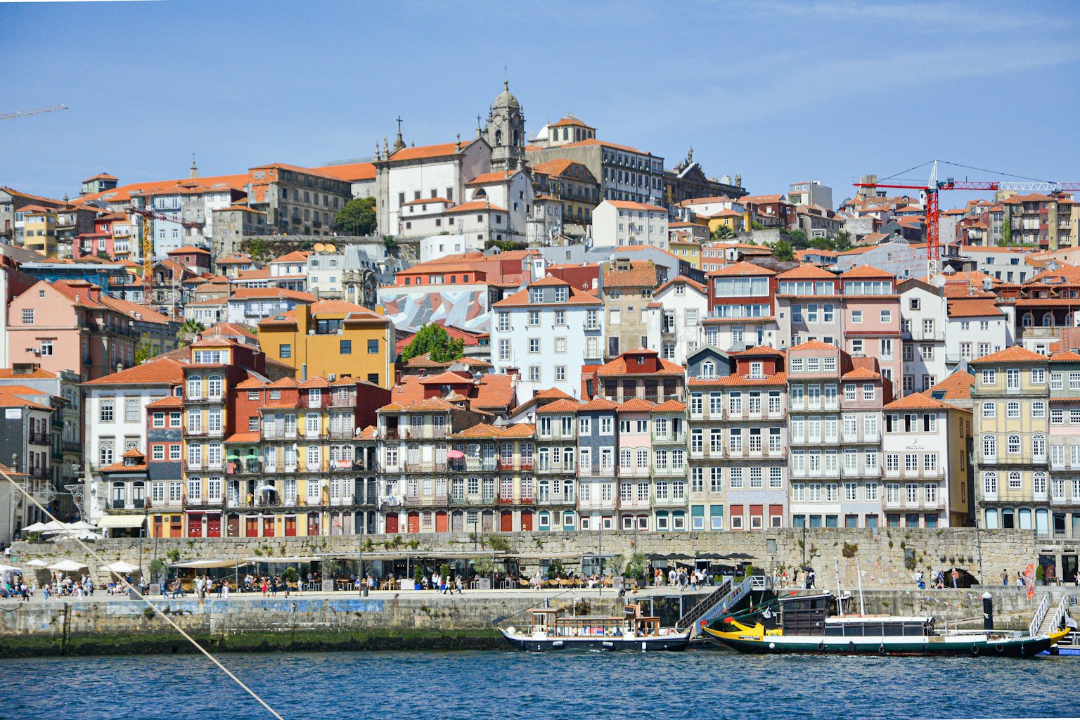 Colorful buildings of Porto skyline with waterfront view