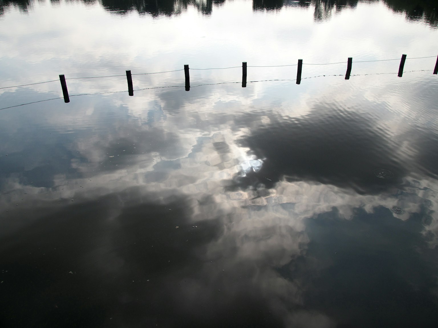 Reflective surface of water showing clouds and light
