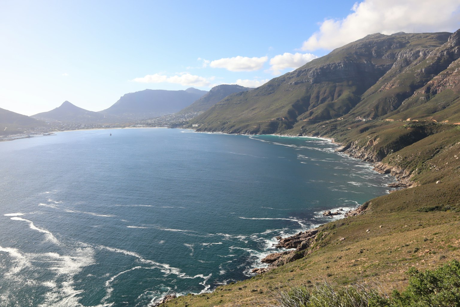 Scenic coastline with mountains and clear blue water