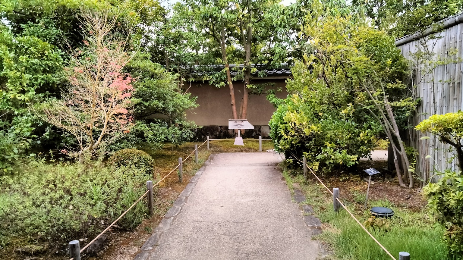 Sentiero in un giardino sereno circondato da vegetazione lussureggiante