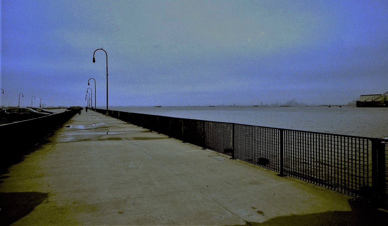 ブルックリン・ピアの海沿いの遊歩道と防護柵