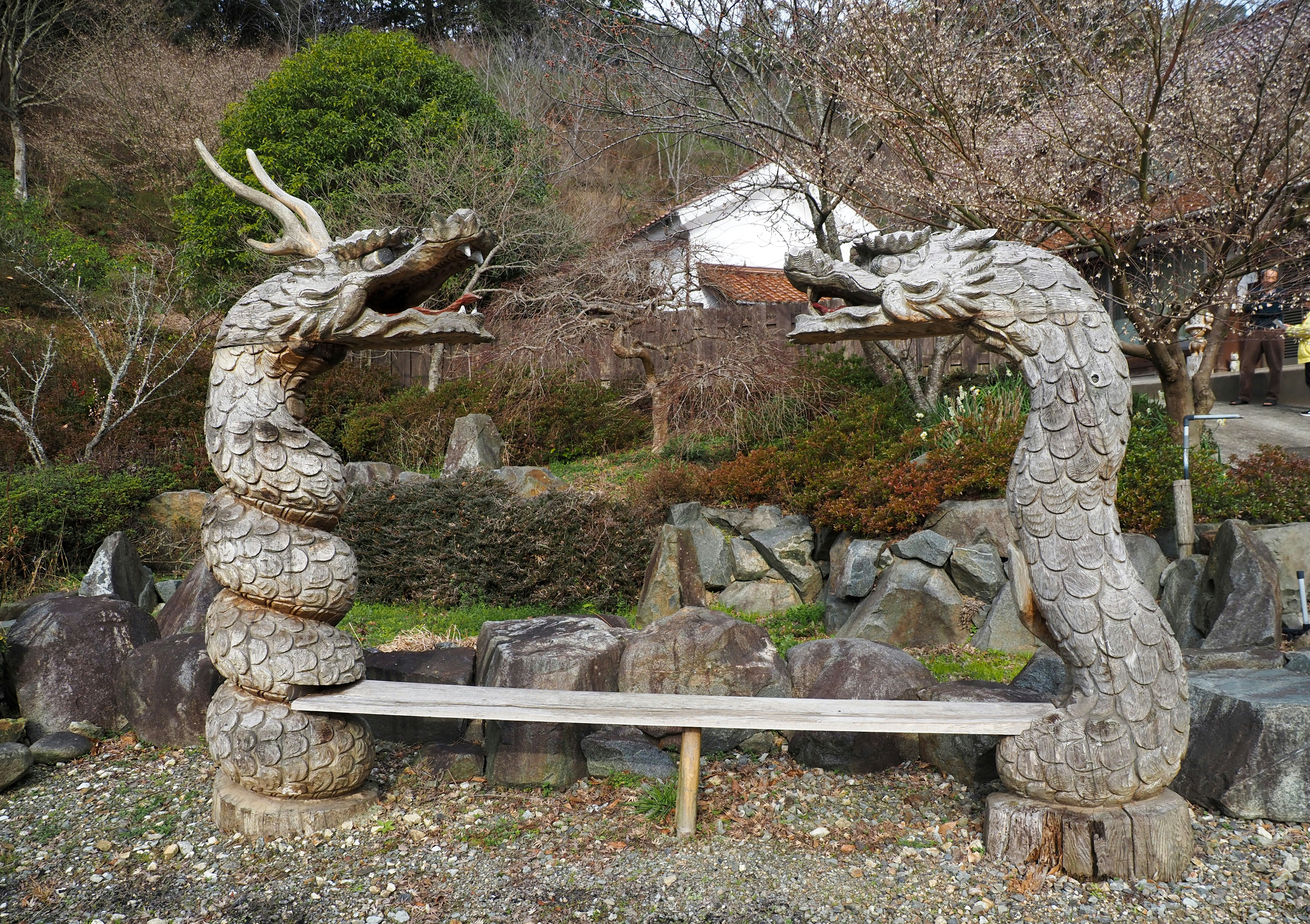 garden stone dragon gate and stone lantern scene