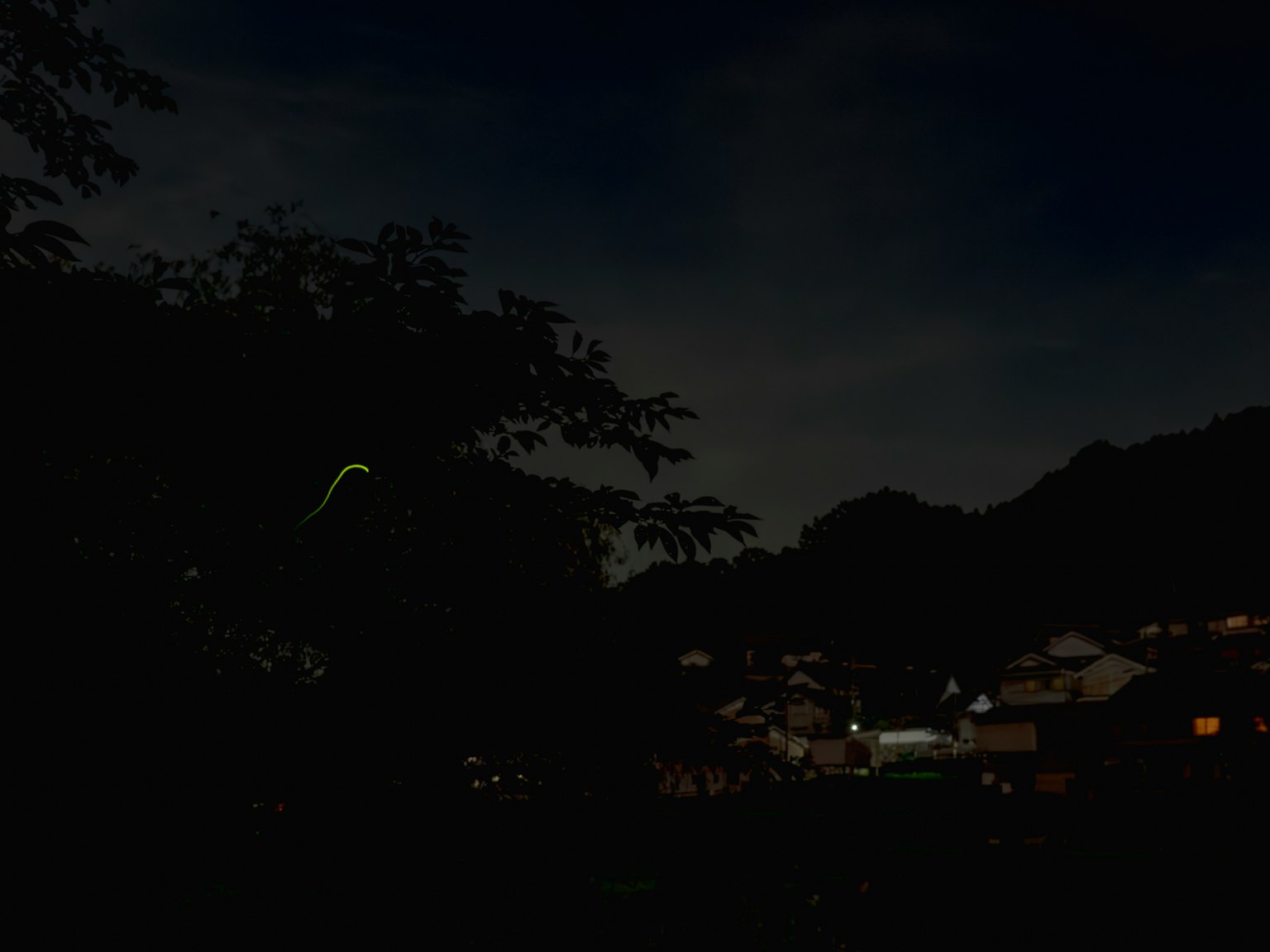 Un paesaggio tranquillo di una piccola città sotto un cielo notturno scuro