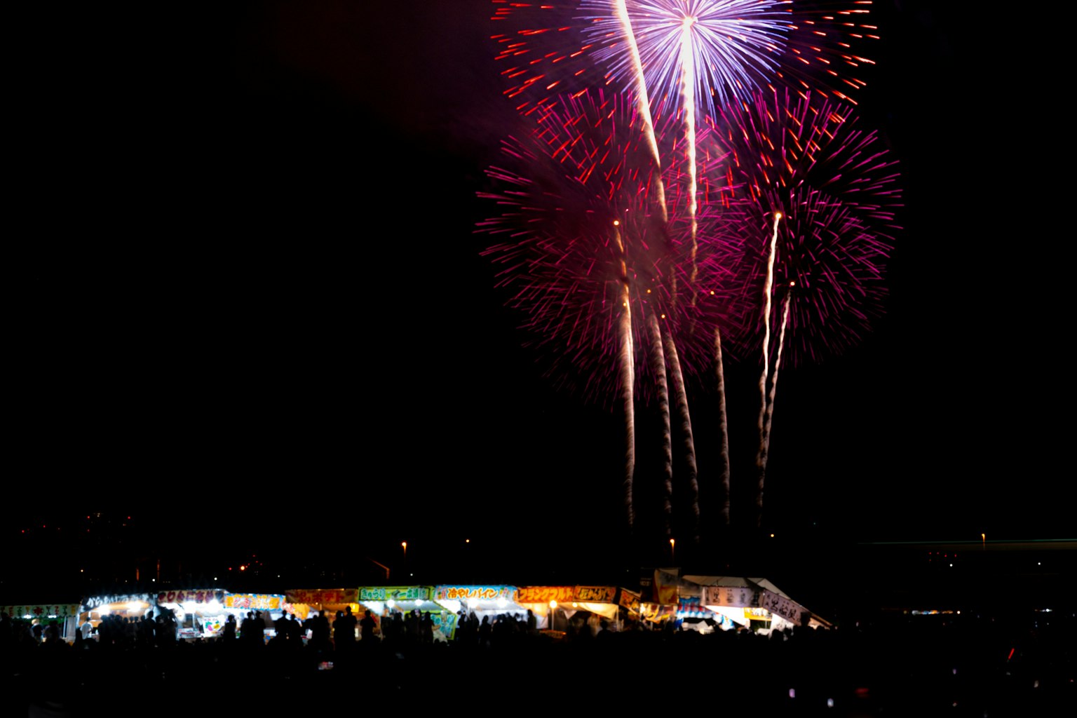 Spectacle de feux d'artifice colorés dans le ciel nocturne avec une foule en dessous