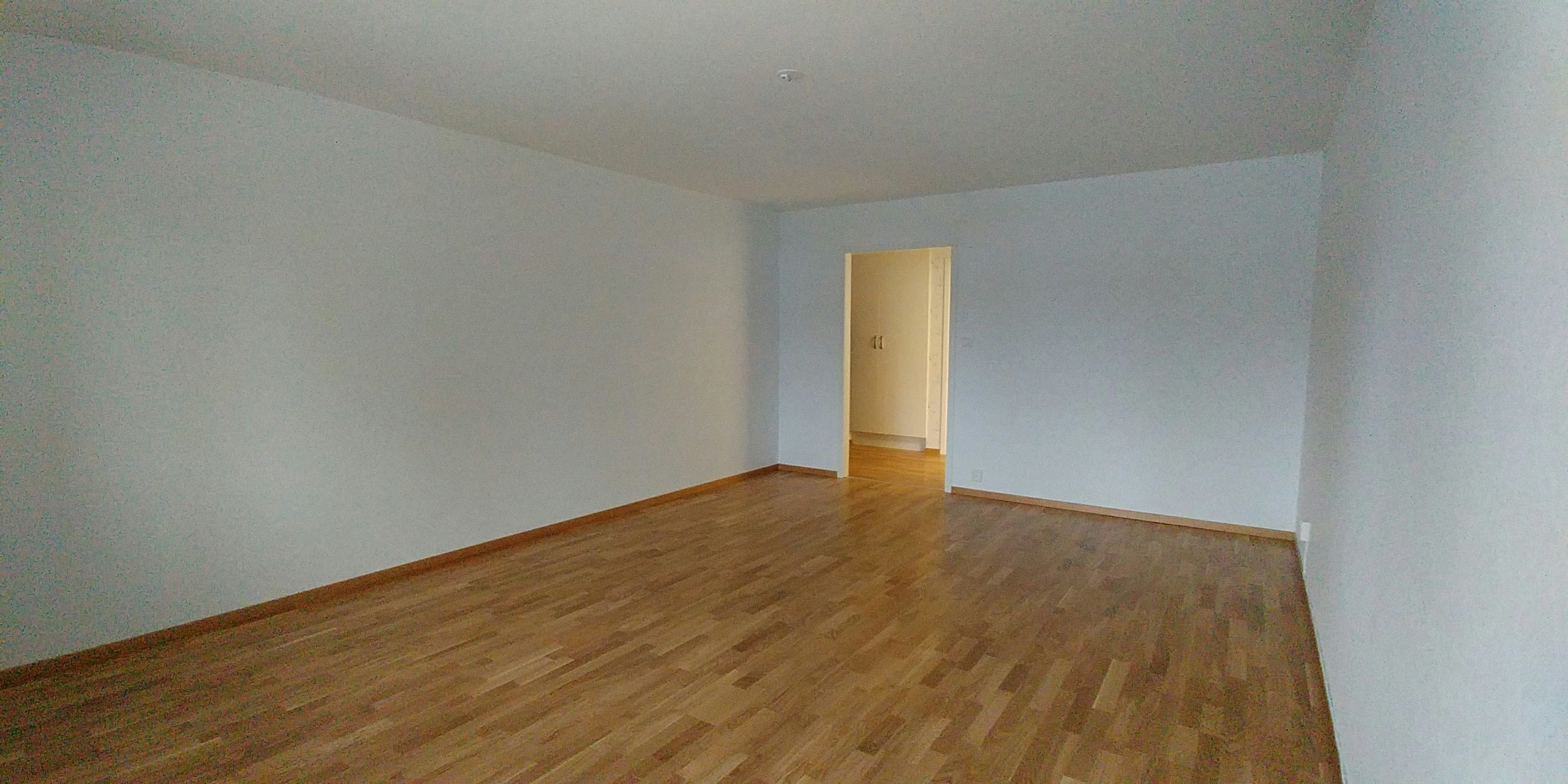 spacious empty room with white walls and wood flooring