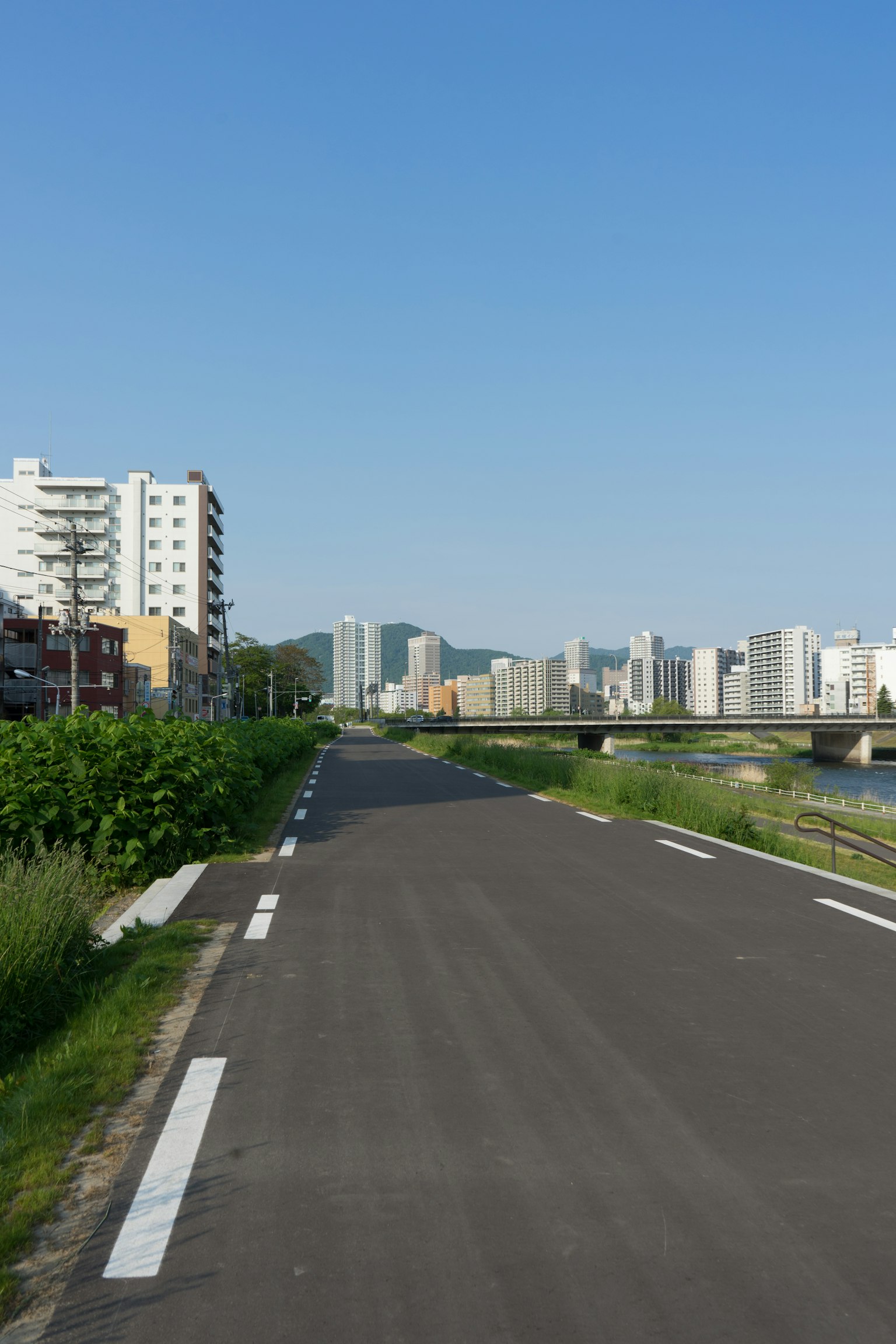 蓝天之下安静的道路和高楼大厦