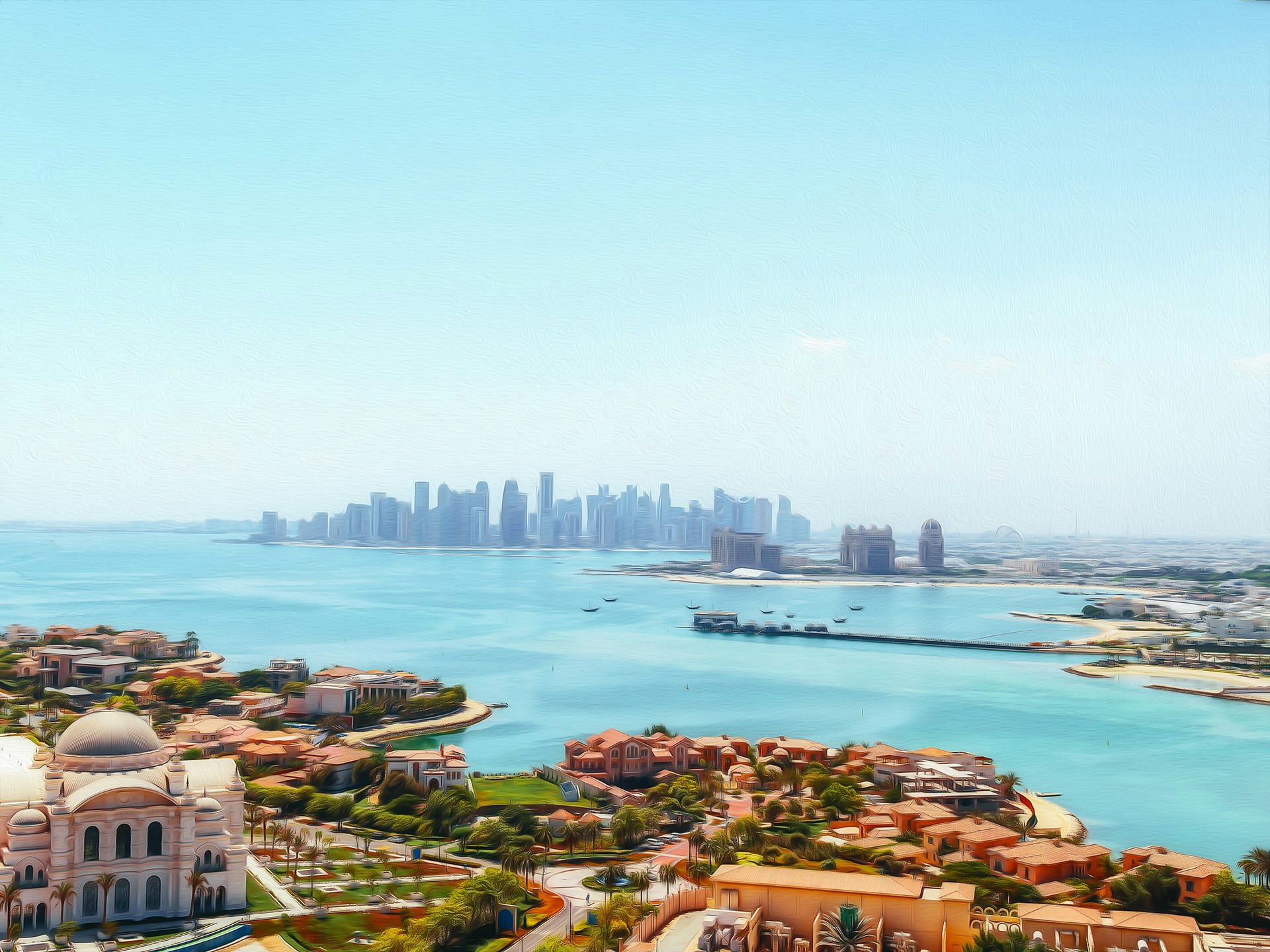 coastal cityscape and bay view