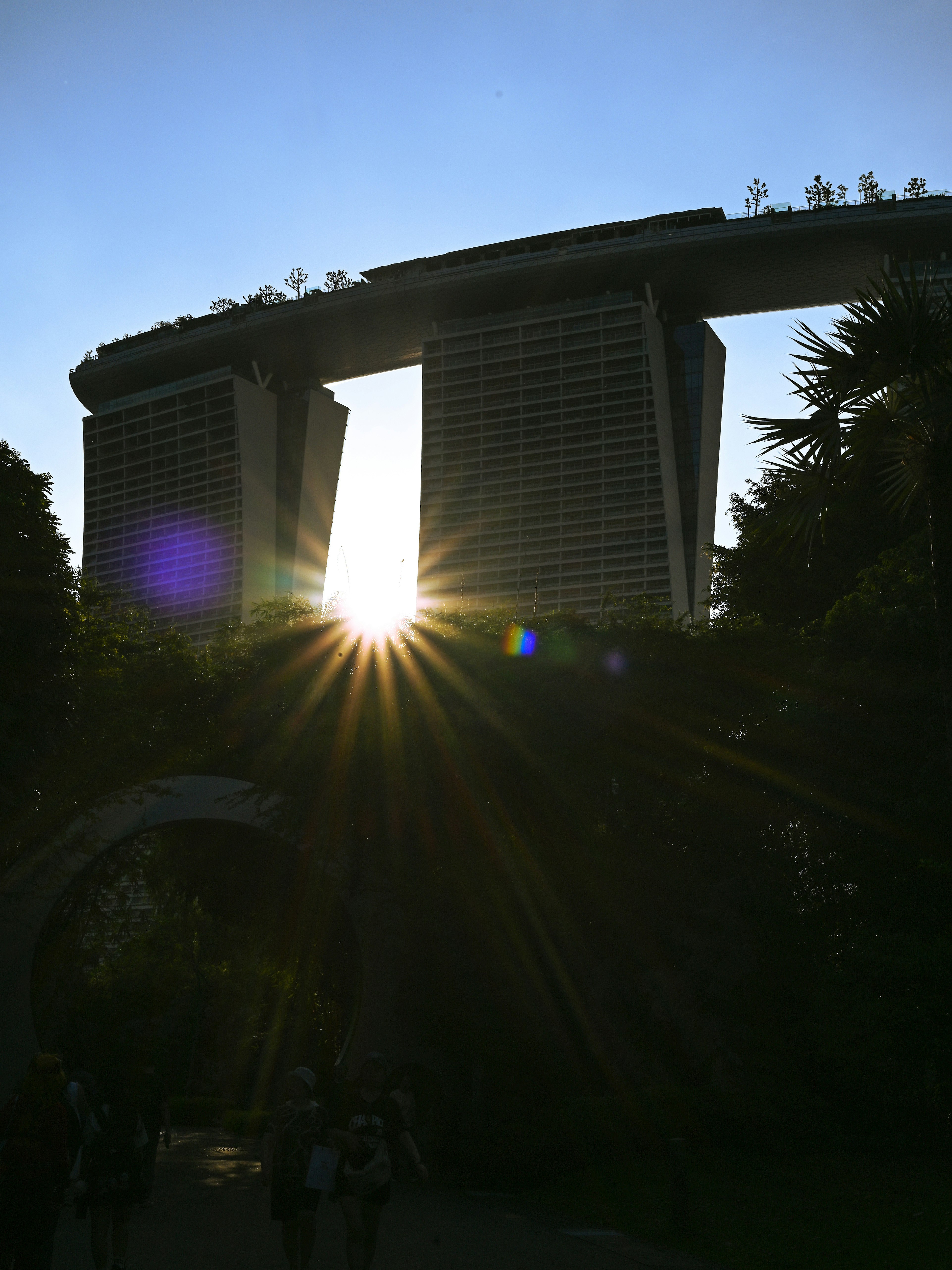 シンガポールのマリーナベイサンズのシルエットと夕日