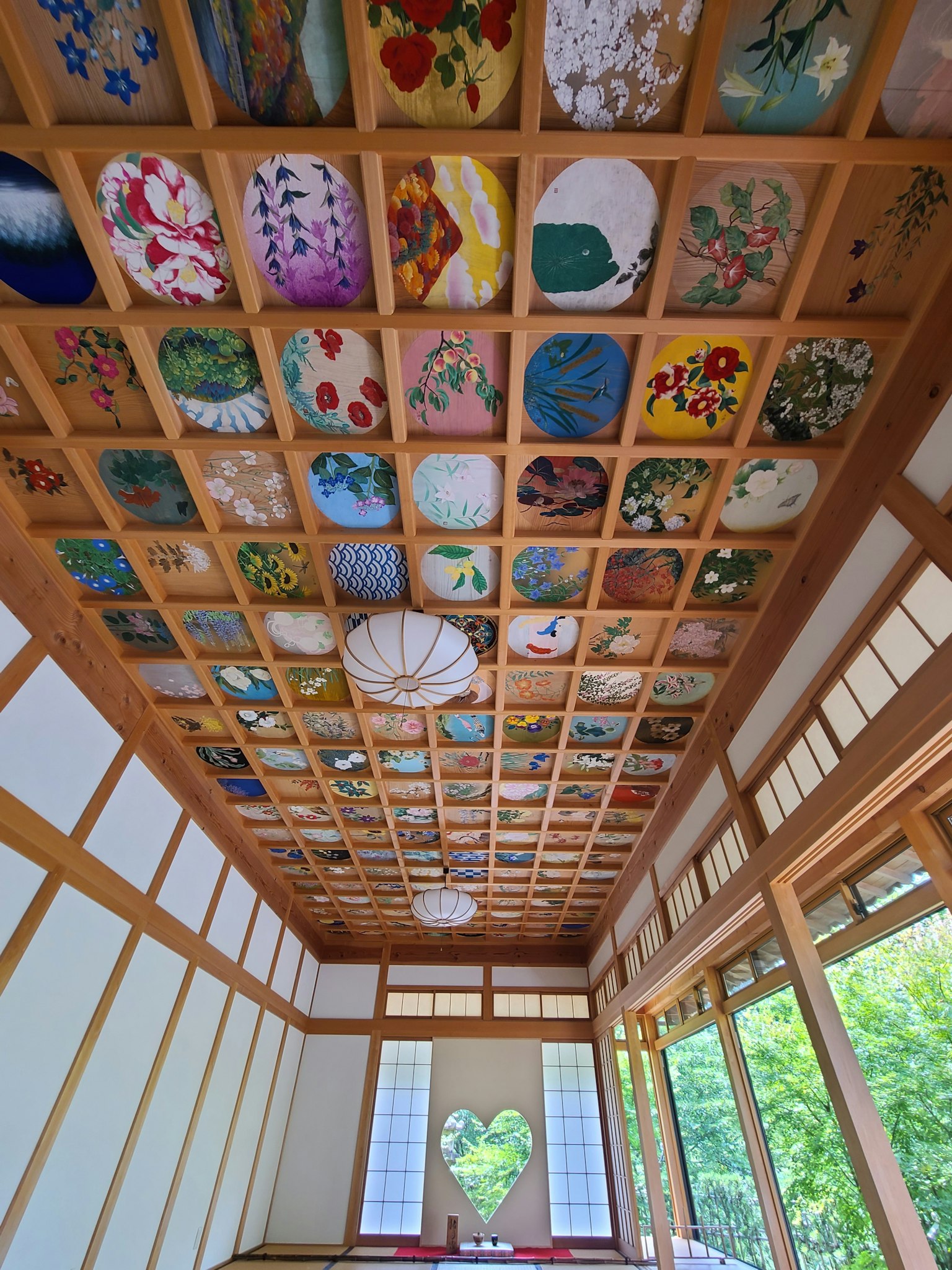 Interior of a traditional room with a beautifully painted ceiling