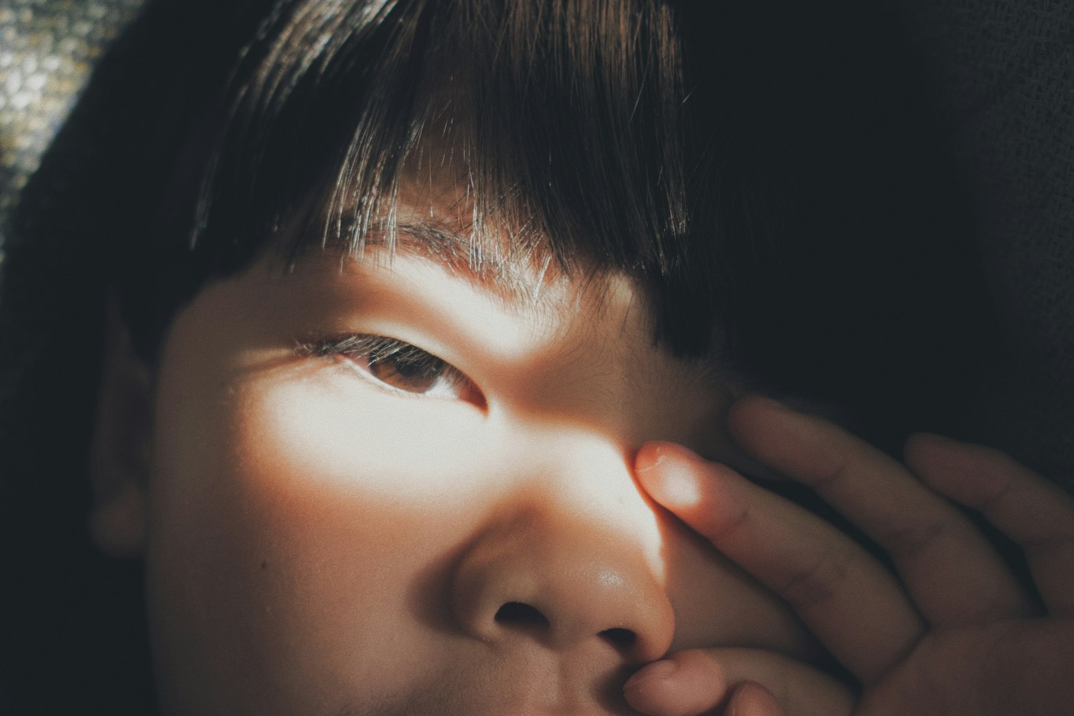 顔の一部が光に照らされている女性のクローズアップ写真