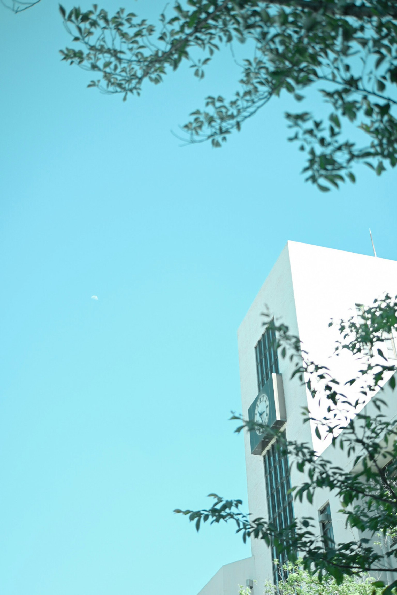 Edificio moderno con un orologio sotto un cielo blu