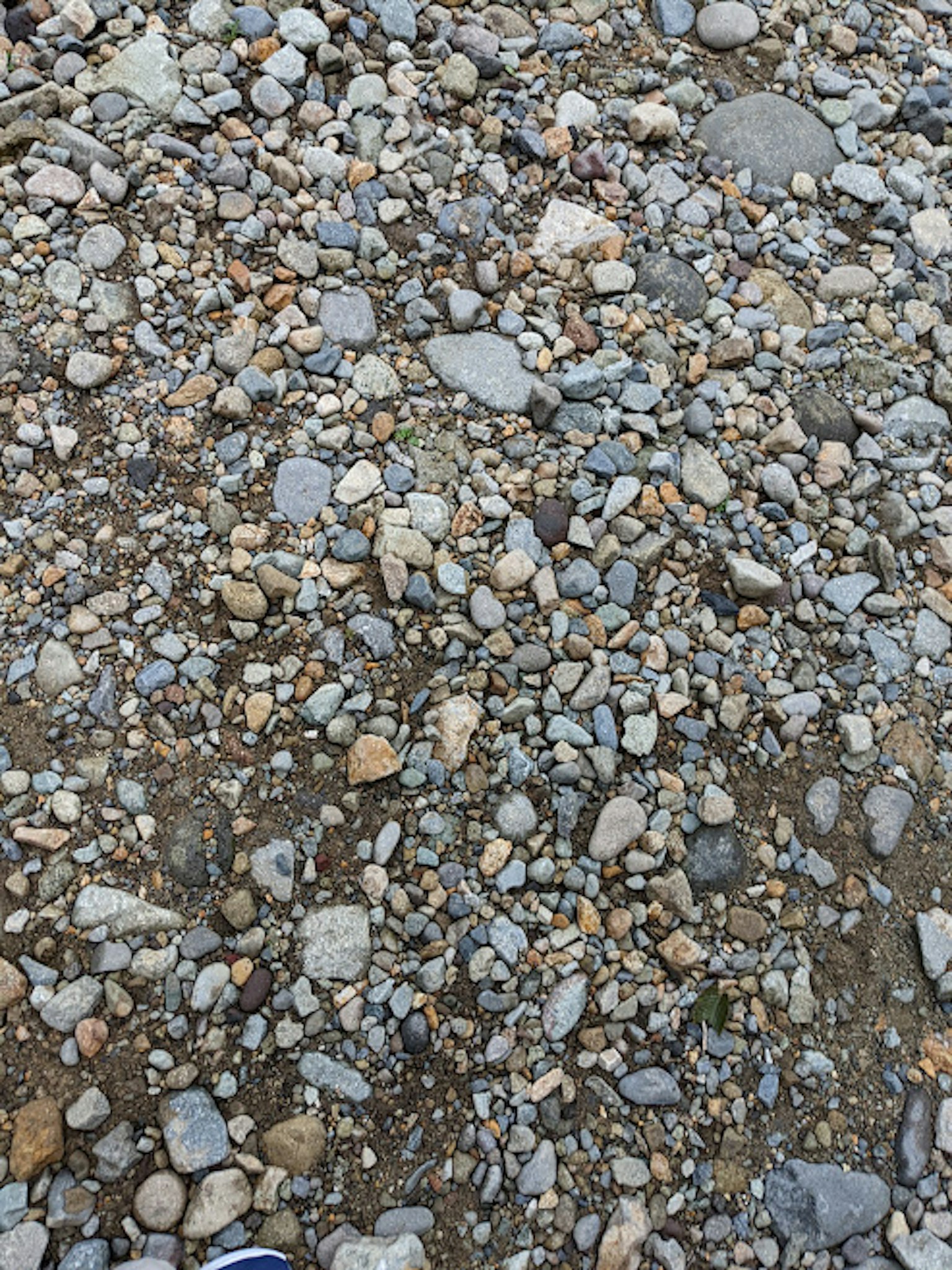 Ground covered with various sizes of stones and pebbles