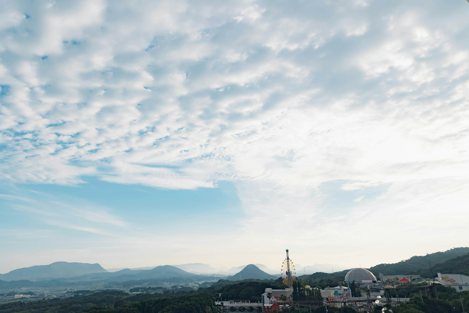 ทิวทัศน์พาโนรามาของภูมิประเทศที่มีท้องฟ้าสีฟ้าและเมฆ