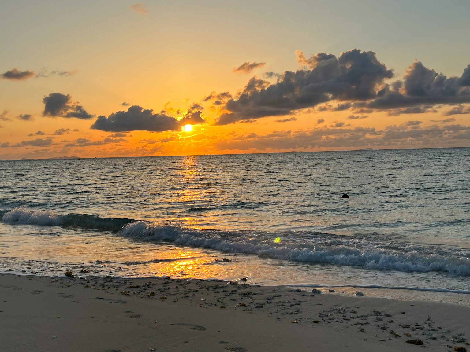 Un bellissimo tramonto sull'oceano con onde e spiaggia sabbiosa