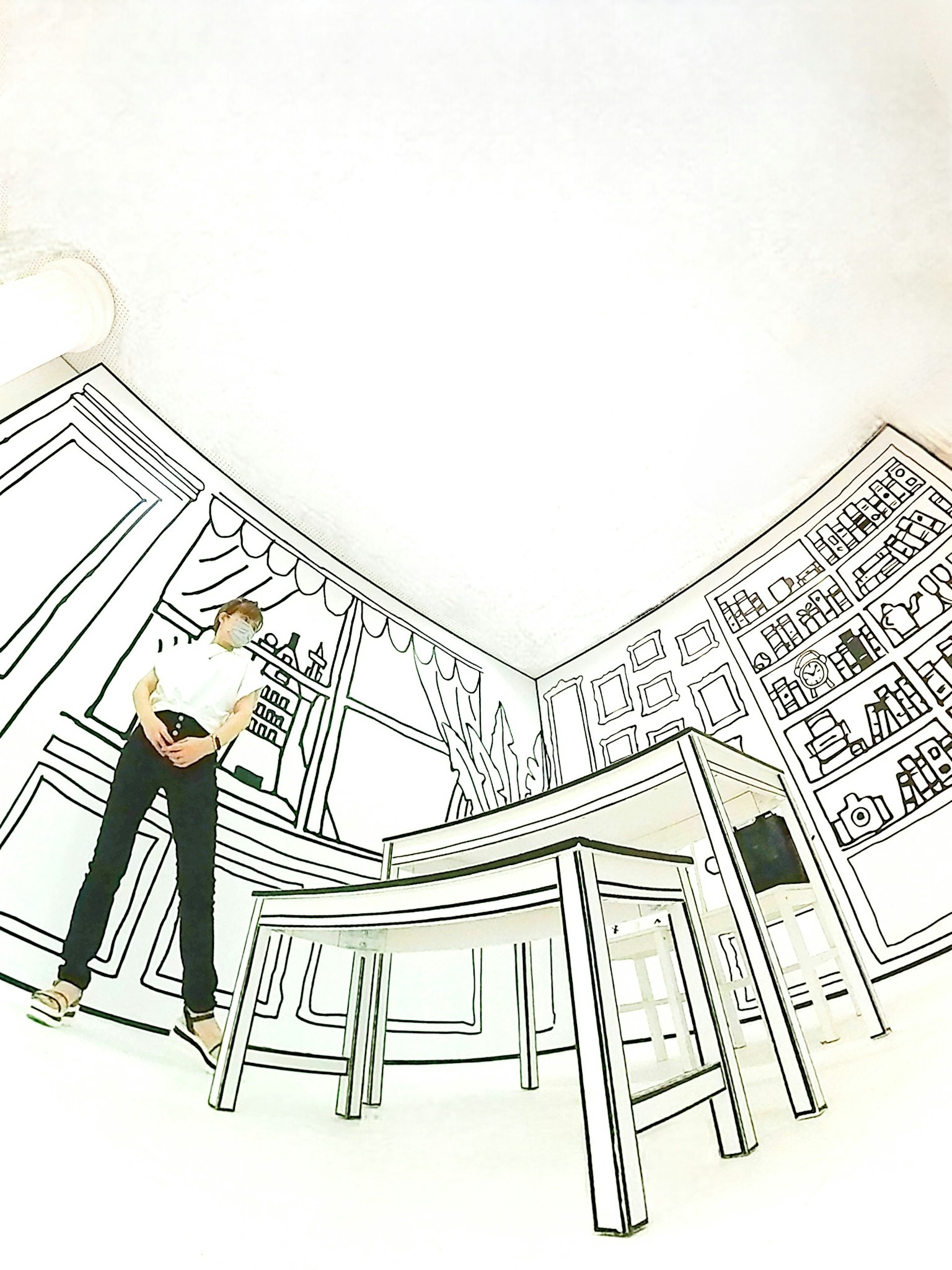 Illustration d'une femme debout dans une pièce avec une table