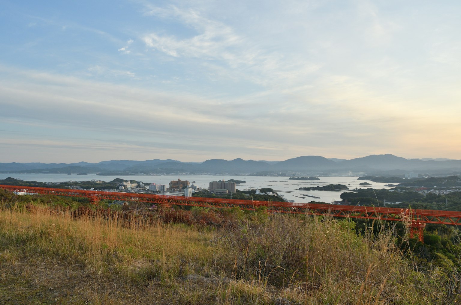 Scenic landscape with blue sky and distant mountains