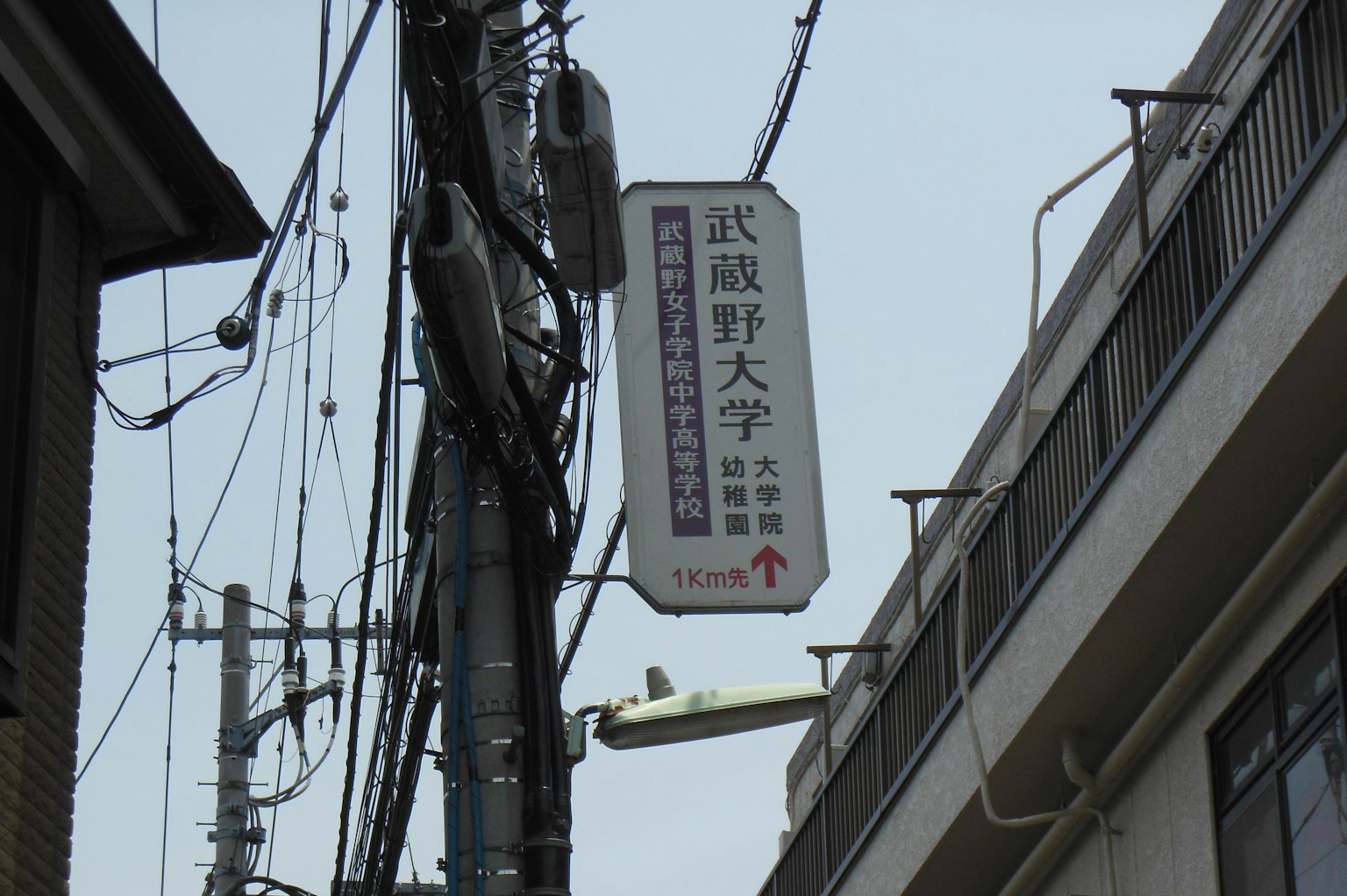 Straßenansicht mit einem Schild der Musashino Universität