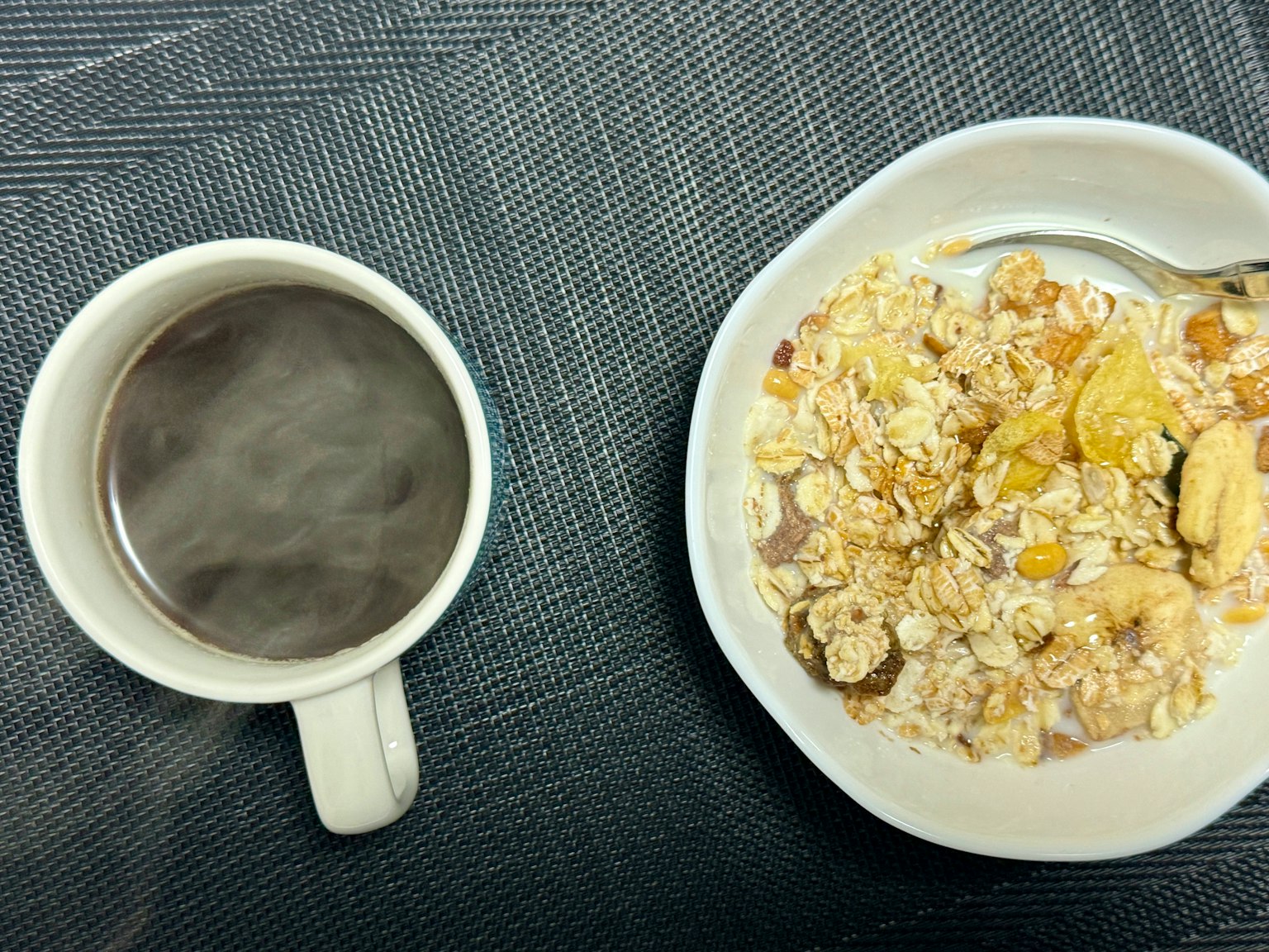 Breakfast plate with coffee and granola