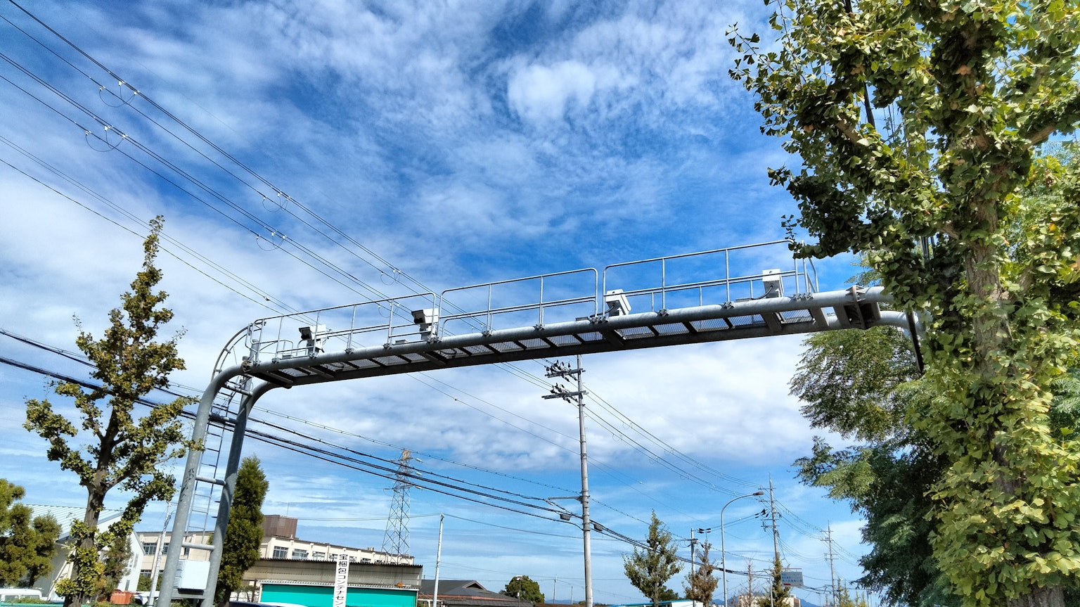 โครงสร้างรถไฟเหนือระดับใต้ท้องฟ้าสีฟ้าพร้อมกับพืชพรรณรอบข้าง