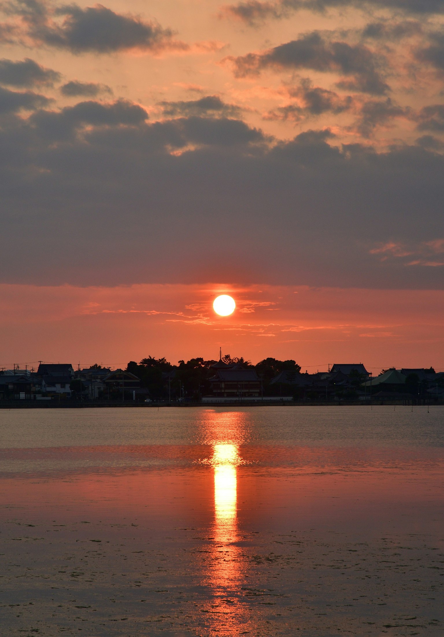 美麗的風景，夕陽映照在水面上