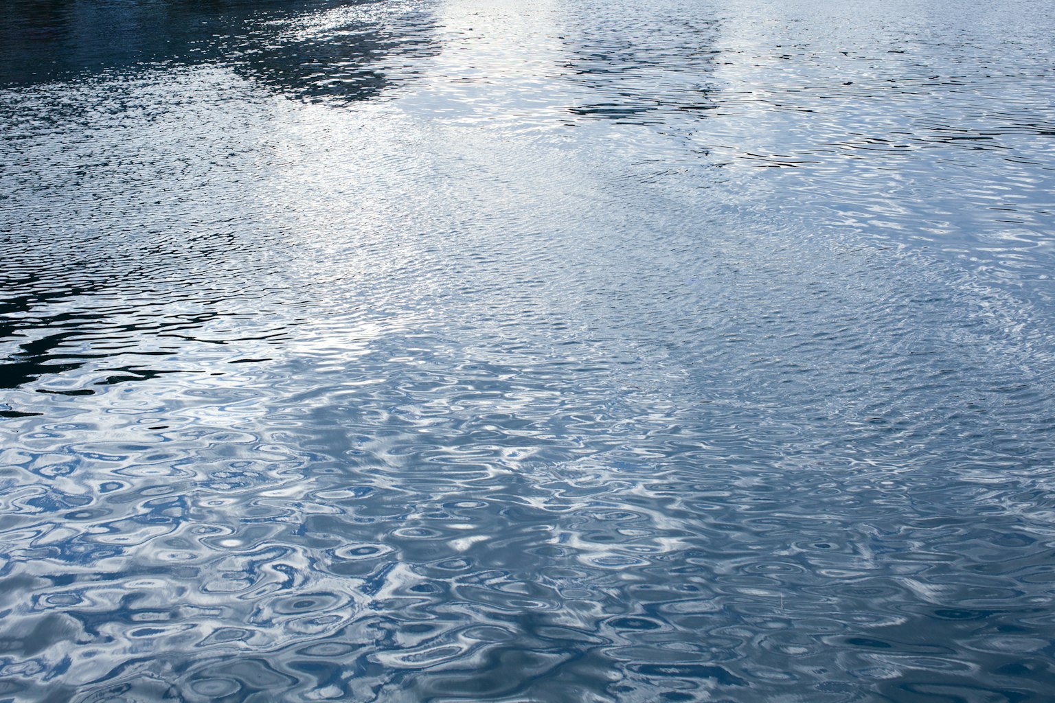 Surface d'eau calme reflétant la lumière et des ondulations