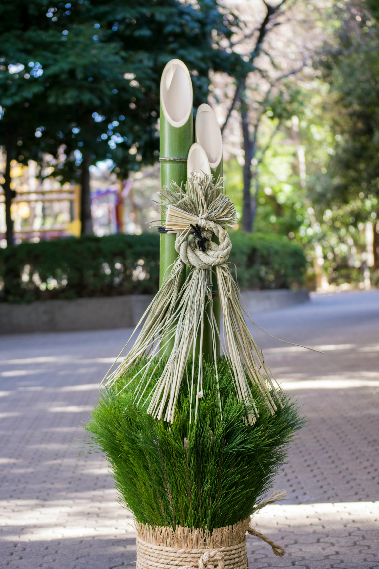 Decorazione tradizionale giapponese per il Capodanno con erba verde e bambù