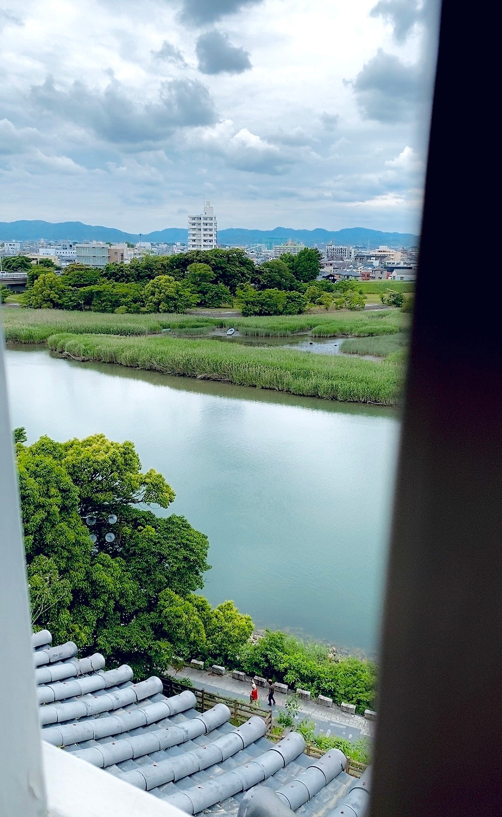 天守閣から見下ろす川と緑の景色