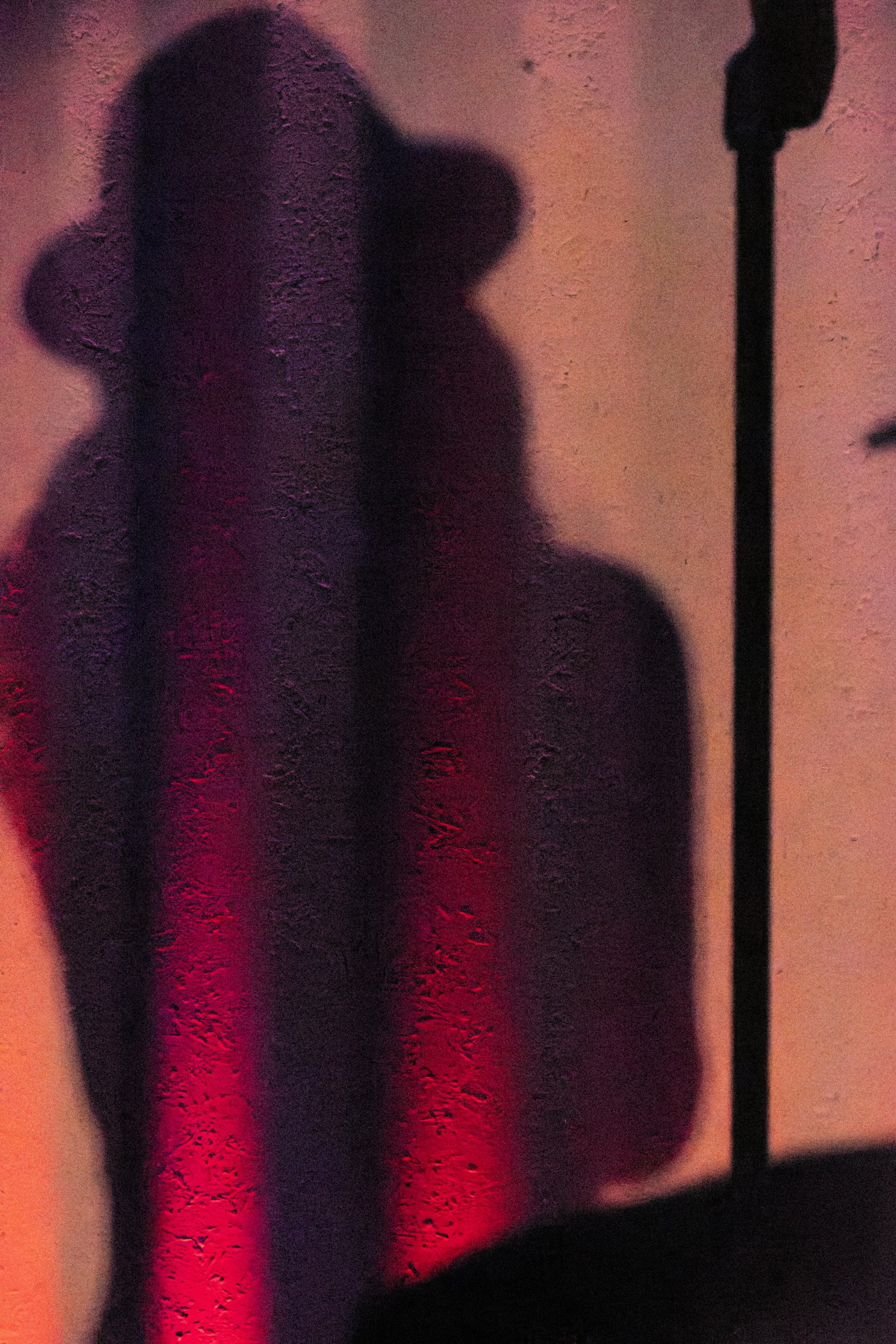 Silhouette projetée illuminée par une lumière rouge