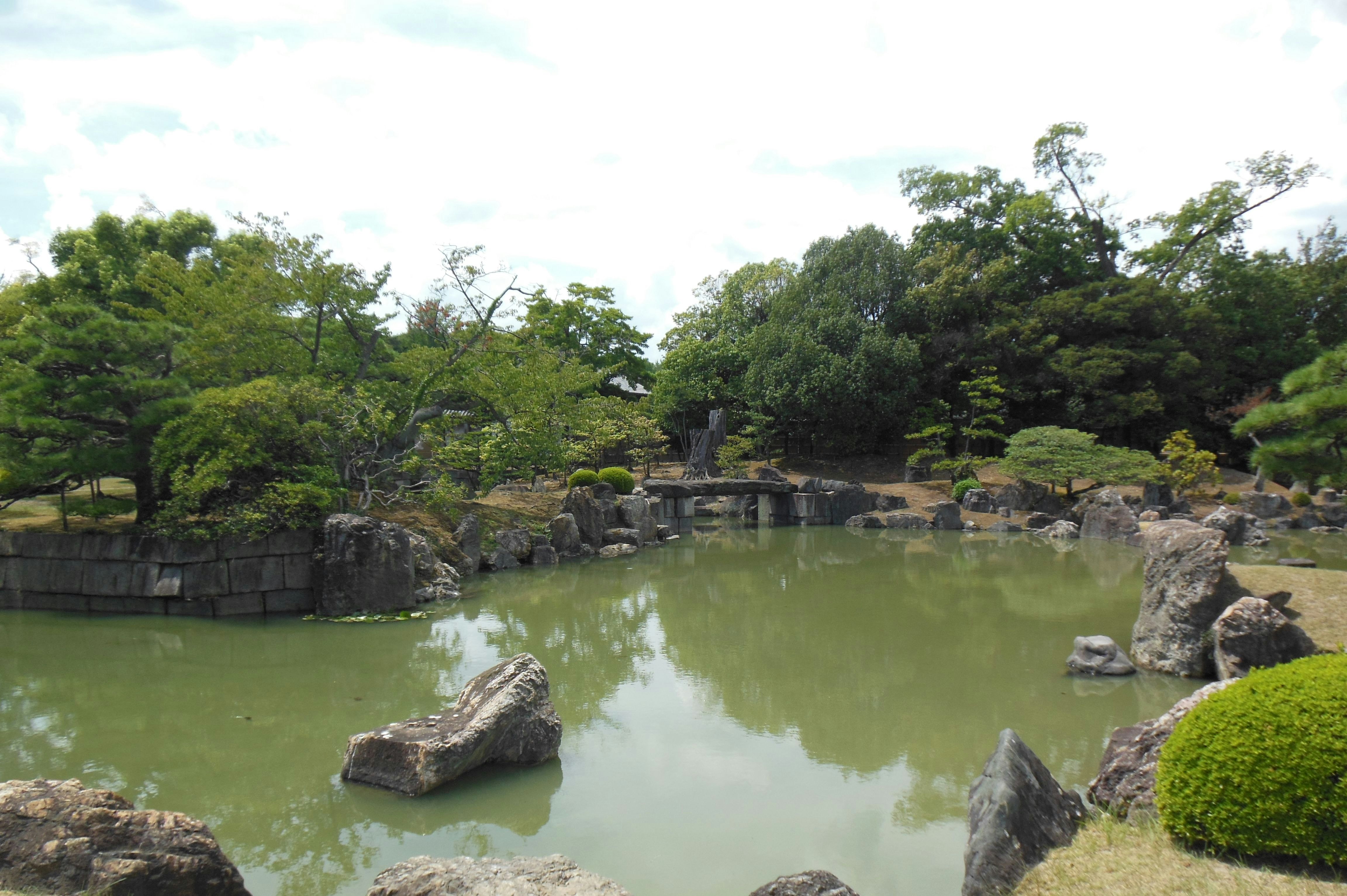 園林池塘與假山石景、綠樹成蔭