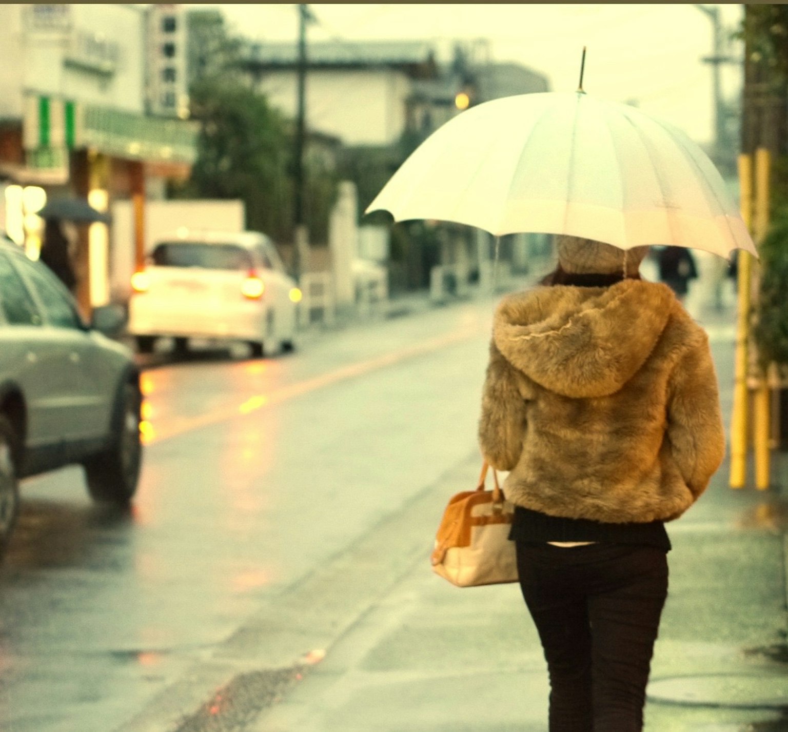 Woman walking with an umbrella in the rain