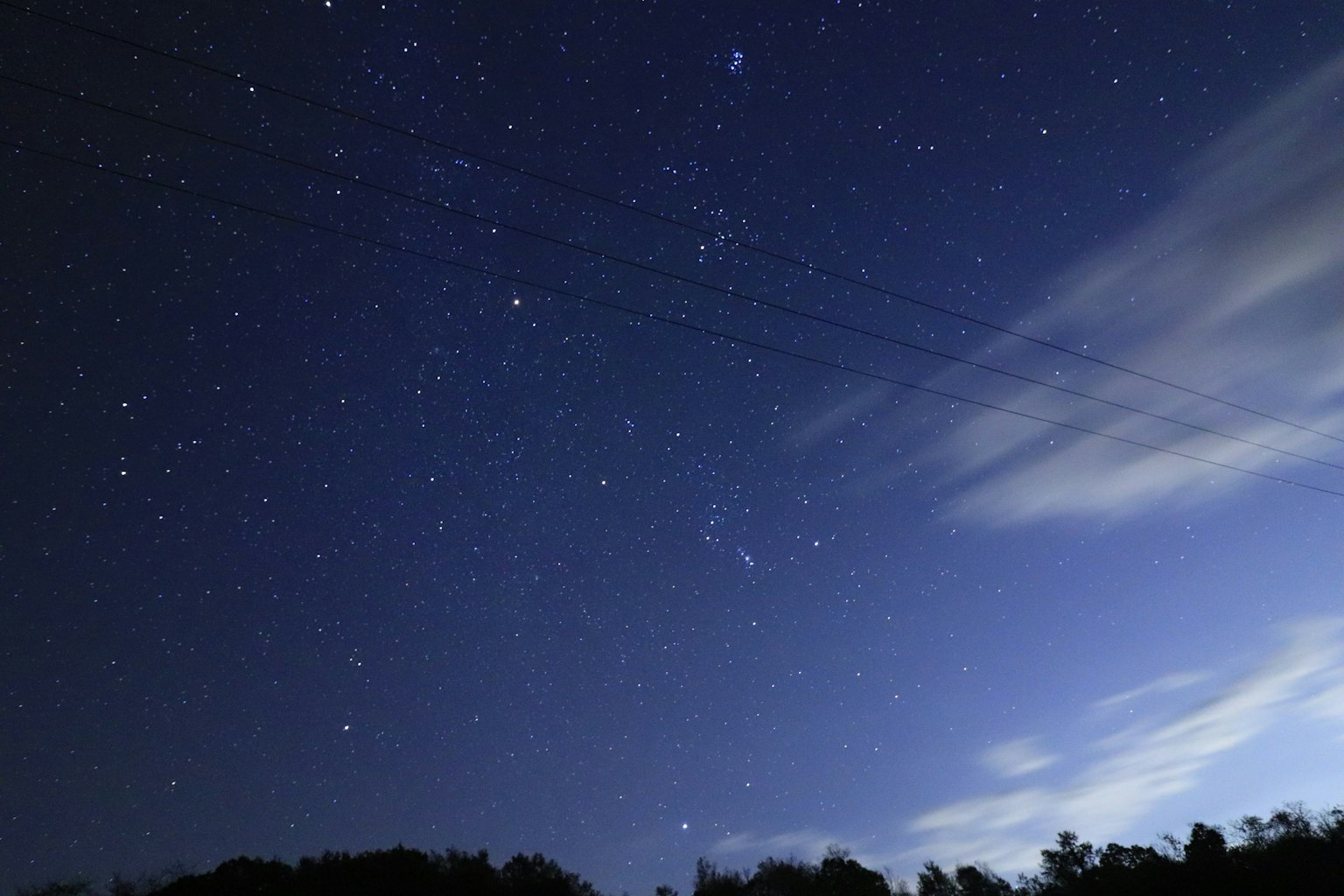 Night sky filled with stars and silhouette of clouds