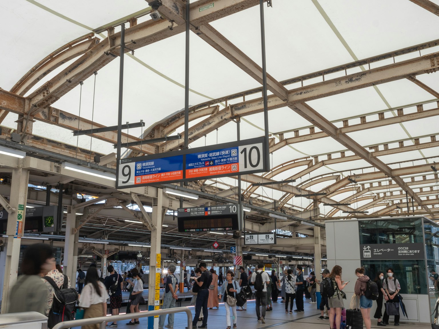 Panneaux de plateforme numéros 9 et 10 avec une foule de personnes