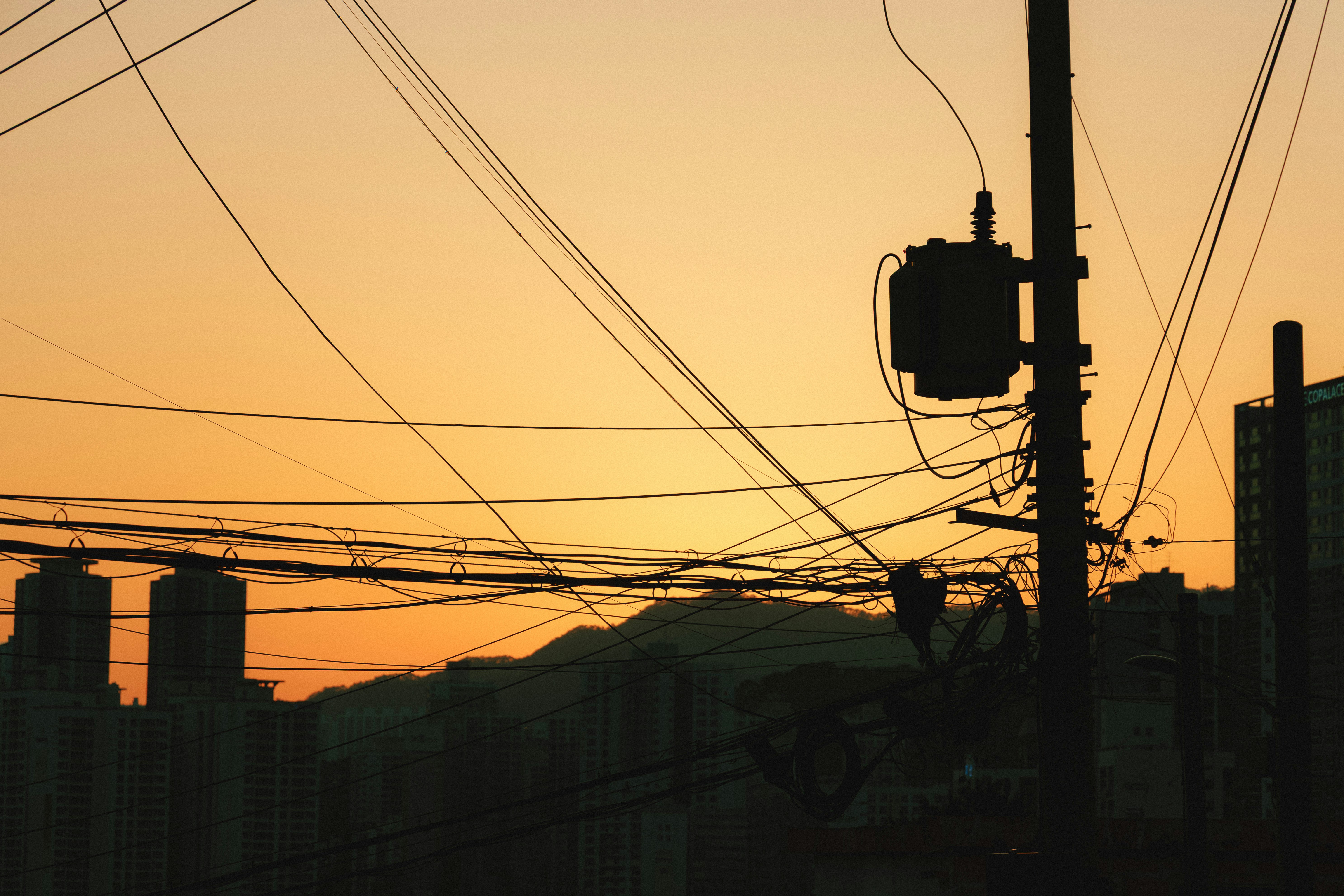 Gwangalli, Busan sunset sky with silhouetted power lines