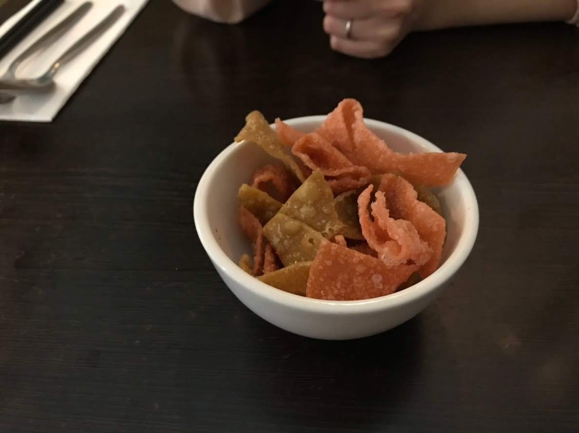 桌上盛著的炸脆零食碗