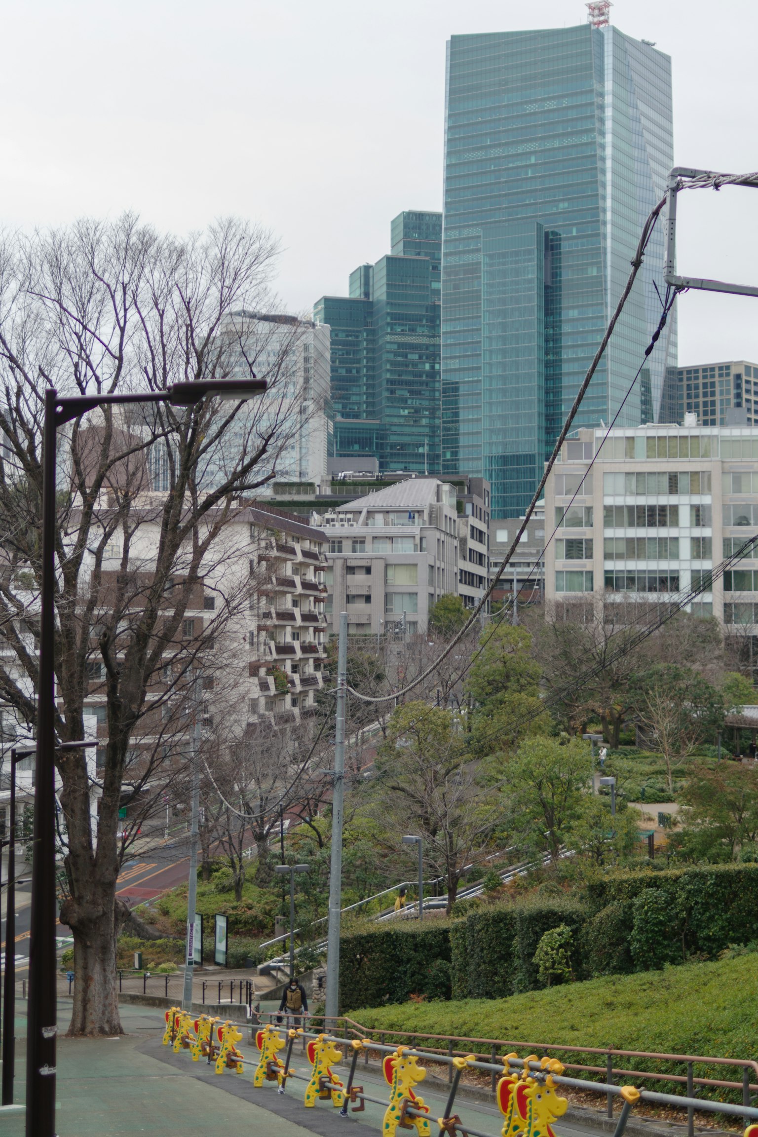 城市风景，包含摩天大楼和公园