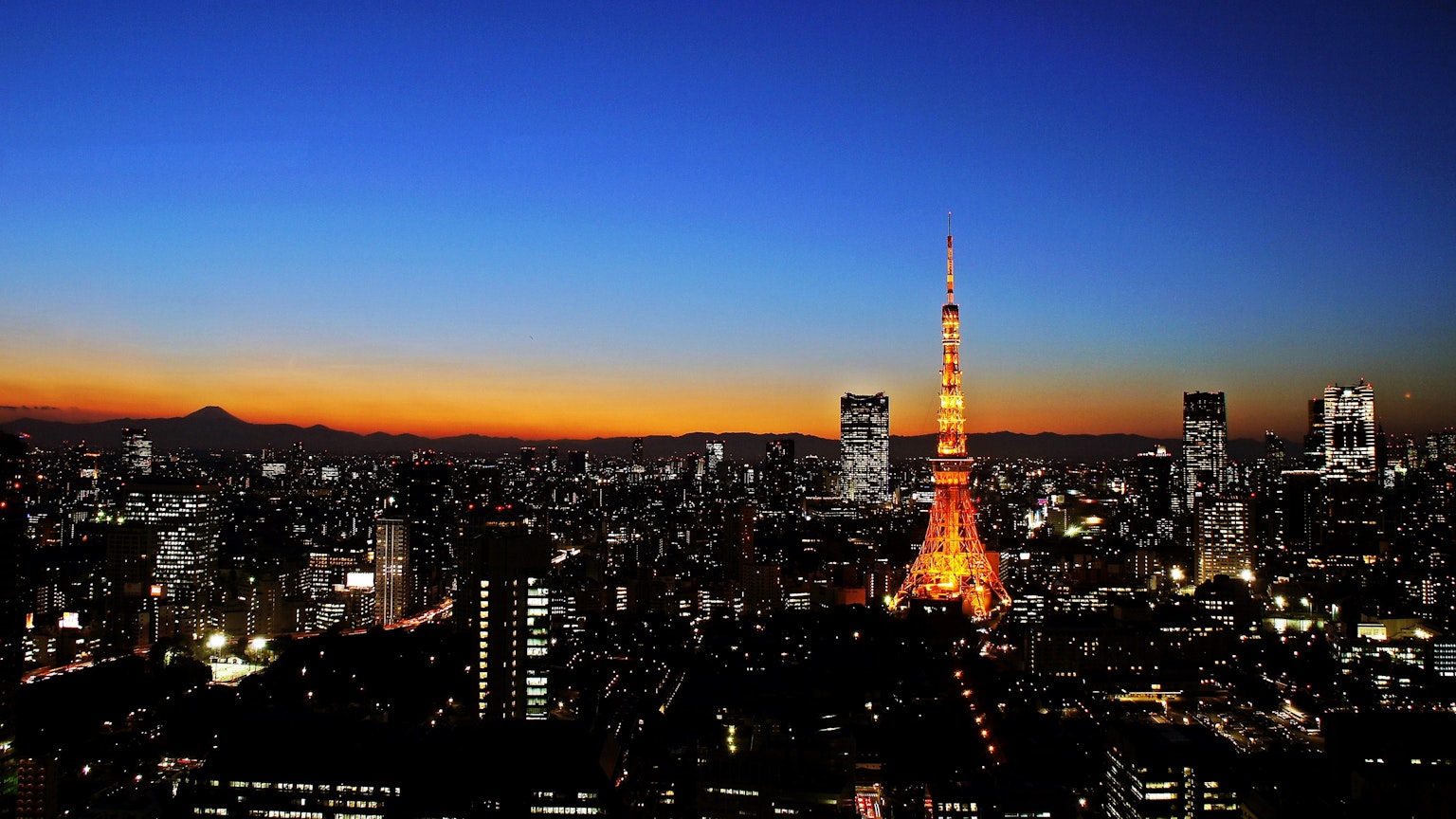 Stunning cityscape of Tokyo with Tokyo Tower illuminated at dusk