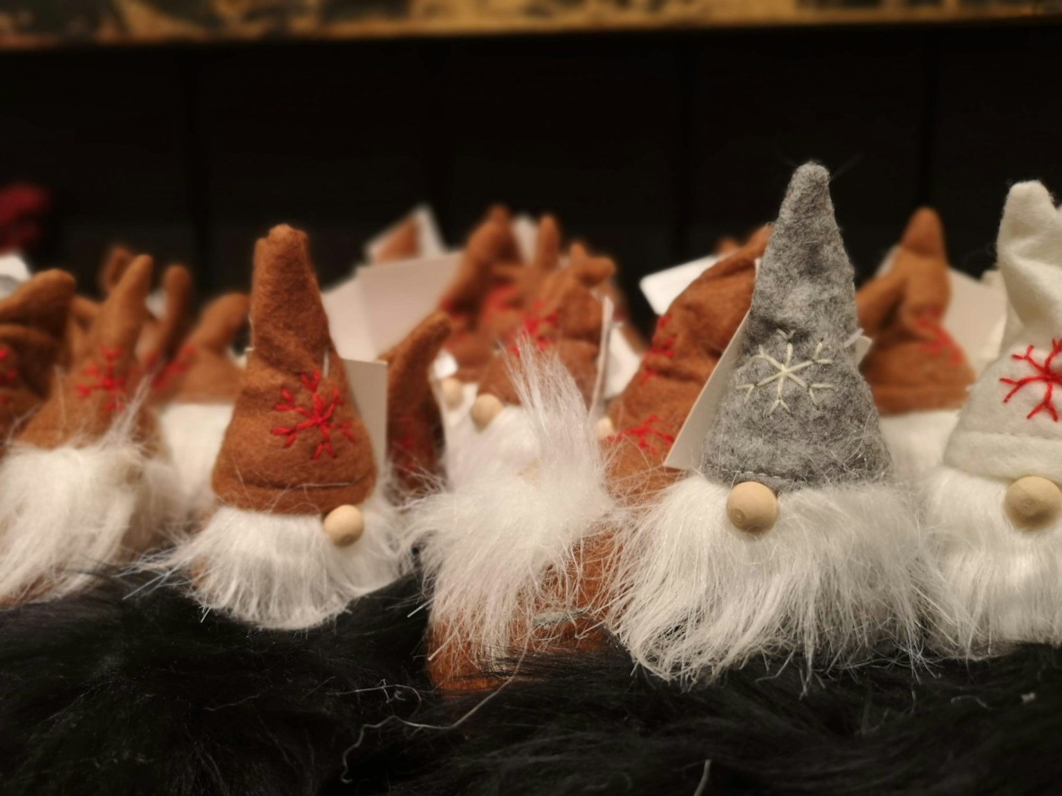 Collection of small Christmas gnomes with colorful hats and beards